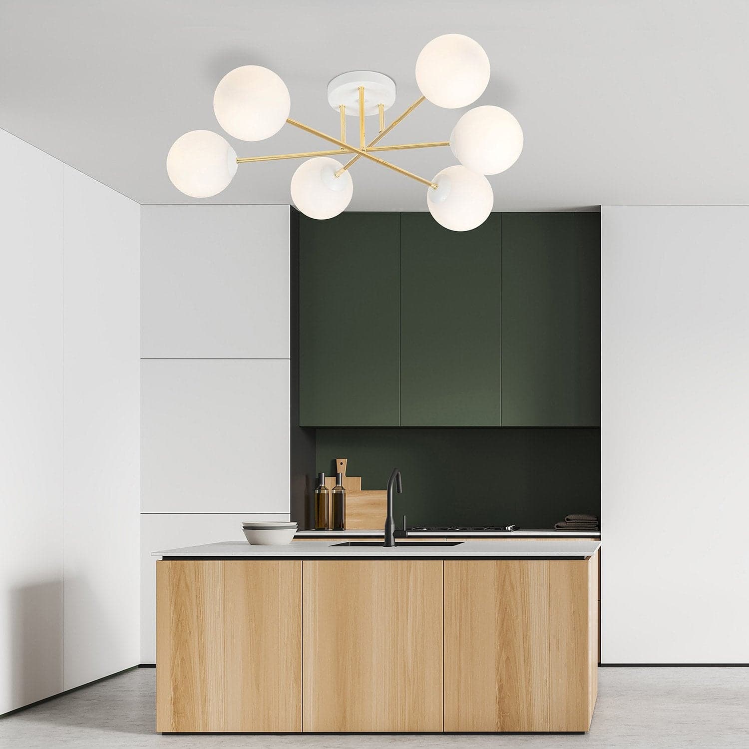 Plafoniera Moderna Magnium 6 Luci In Acciao Oro E Sfere In Vetro Bianco in Lampadari LuceArt - Montecorvino Pugliano, commercioVirtuoso.it