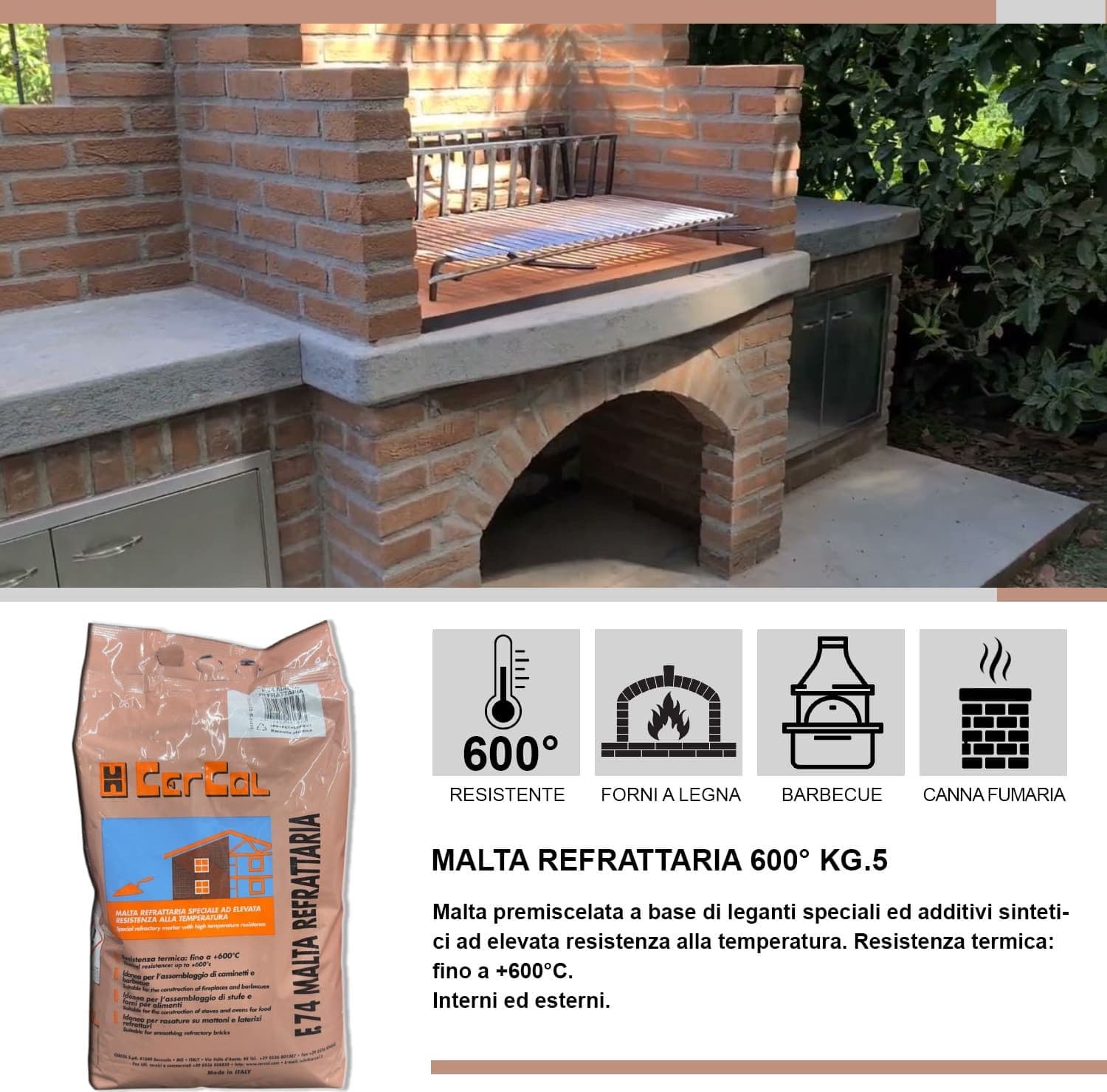 Cemento Refrattario Alta Temperatura 5 kg Grigio Resistente Fino a 600°C in Cemento Masterbrico - Longobardi, commercioVirtuoso.it