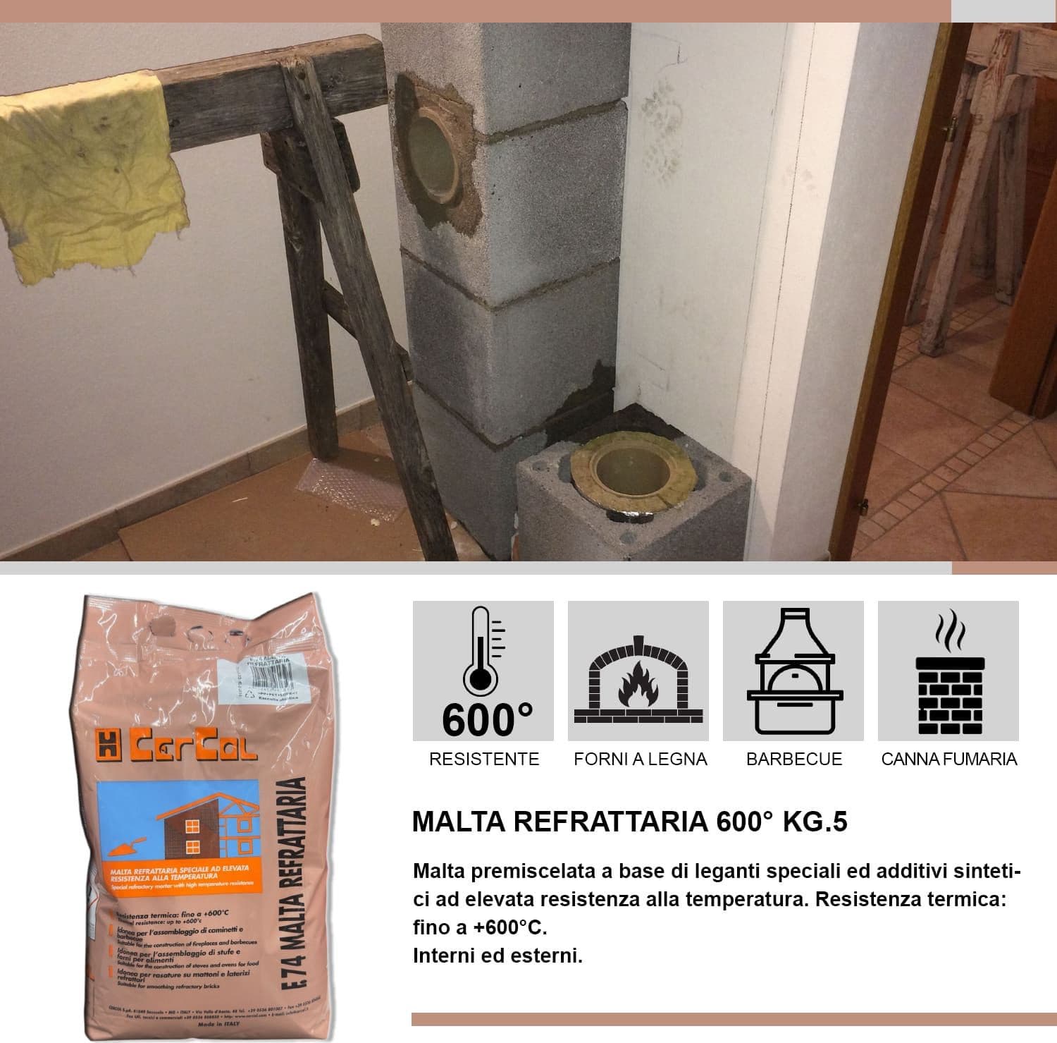 Cemento Refrattario Alta Temperatura 5 kg Grigio Resistente Fino a 600°C in Cemento Masterbrico - Longobardi, commercioVirtuoso.it