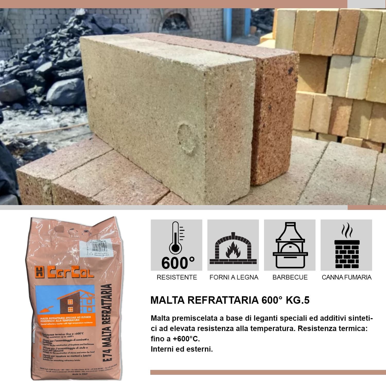 Cemento Refrattario Alta Temperatura 5 kg Grigio Resistente Fino a 600°C in Cemento Masterbrico - Longobardi, commercioVirtuoso.it