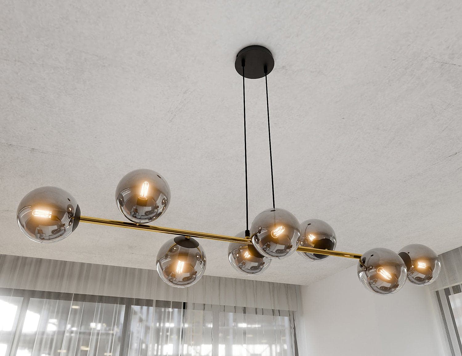 Sospensione Contemporanea Gravity 8 Luci In Acciaio Oro E Sfere In Vetro Fumè in Lampade a sospensione LuceArt - Montecorvino Pugliano, commercioVirtuoso.it