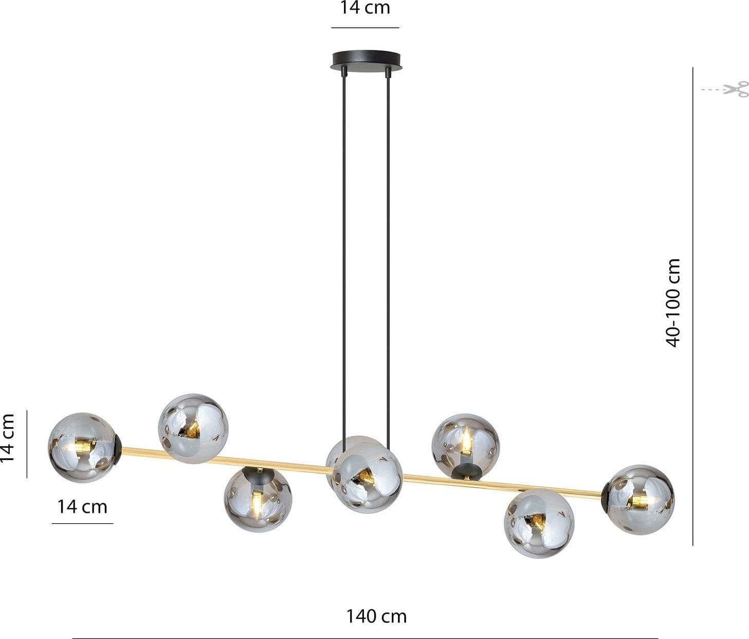 Sospensione Contemporanea Gravity 8 Luci In Acciaio Oro E Sfere In Vetro Fumè in Lampade a sospensione LuceArt - Montecorvino Pugliano, commercioVirtuoso.it