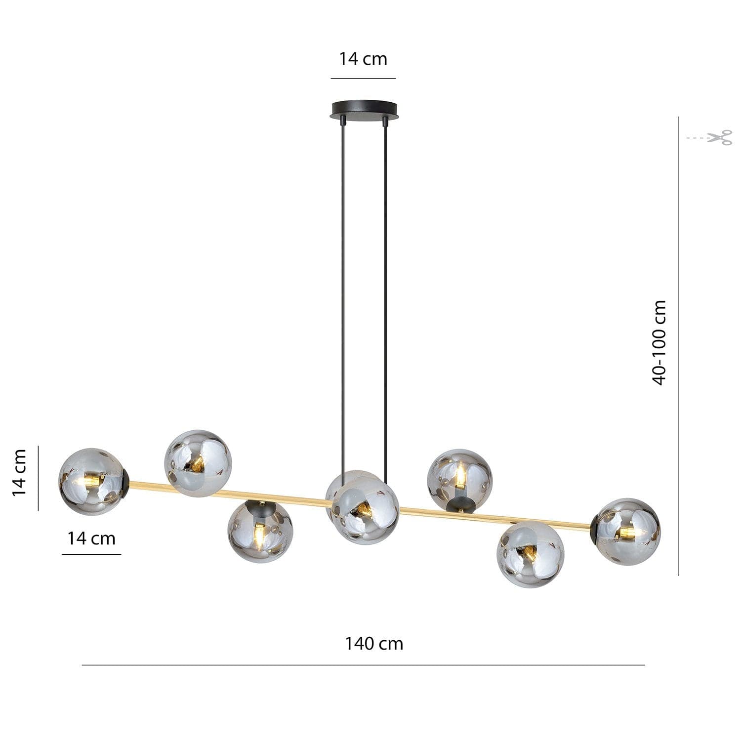 Sospensione Contemporanea Gravity 8 Luci In Acciaio Oro E Sfere In Vetro Fumè in Lampade a sospensione LuceArt - Montecorvino Pugliano, commercioVirtuoso.it