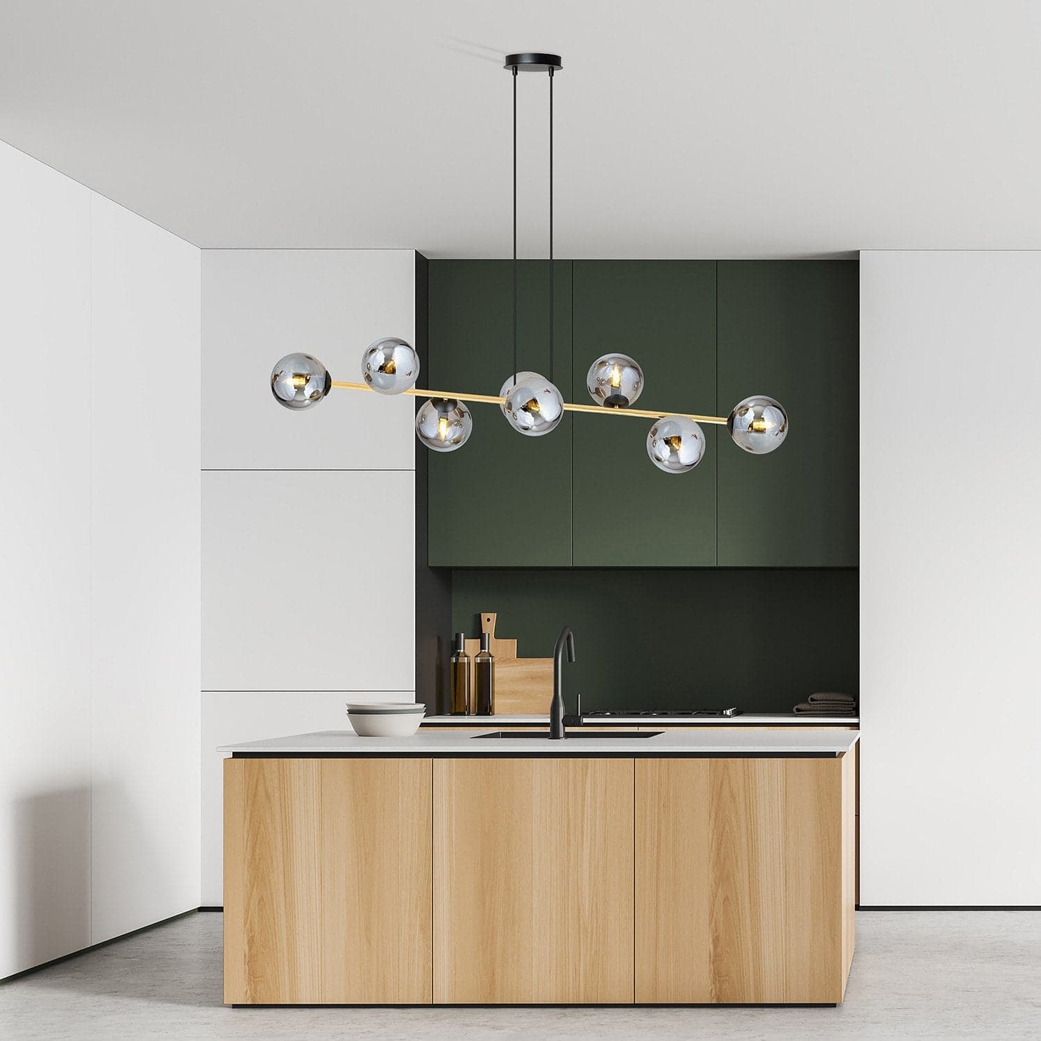 Sospensione Contemporanea Gravity 8 Luci In Acciaio Oro E Sfere In Vetro Fumè in Lampade a sospensione LuceArt - Montecorvino Pugliano, commercioVirtuoso.it