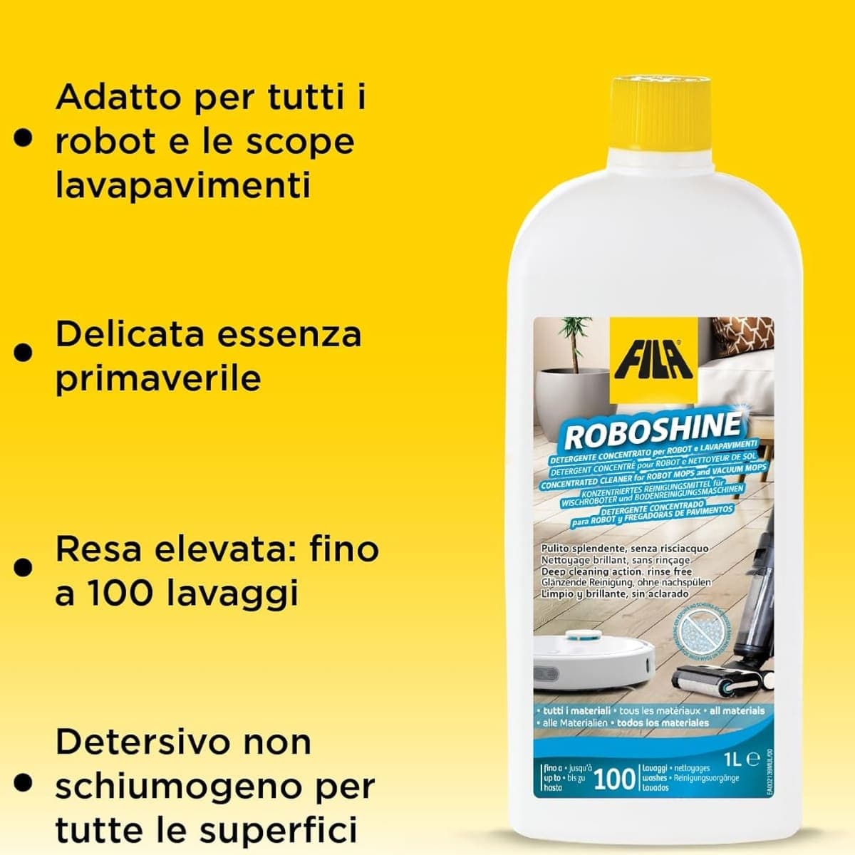 Fila ROBOSHINE lt.1Detergente Concentrato per Robot Lavapavimenti in Aspirapolvere robot Masterbrico - Longobardi, commercioVirtuoso.it
