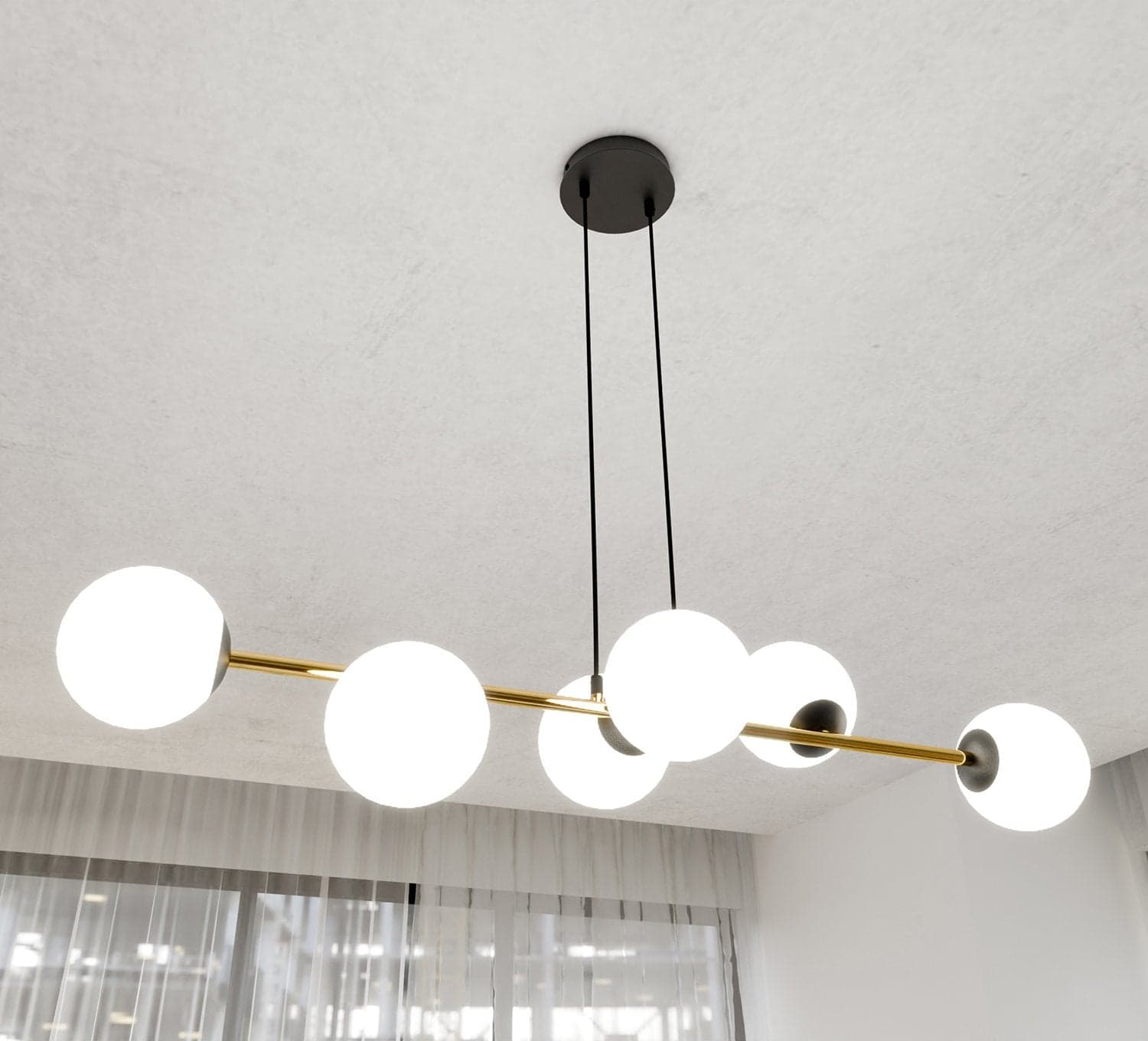 Sospensione Contemporanea Gravity 6 Luci In Acciaio Oro E Sfere In Vetro Bianco in Lampade a sospensione LuceArt - Montecorvino Pugliano, commercioVirtuoso.it
