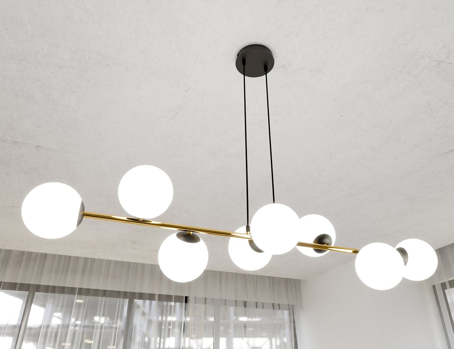 Sospensione Contemporanea Gravity 8 Luci In Acciaio Oro E Sfere In Vetro Bianco in Lampade a sospensione LuceArt - Montecorvino Pugliano, commercioVirtuoso.it