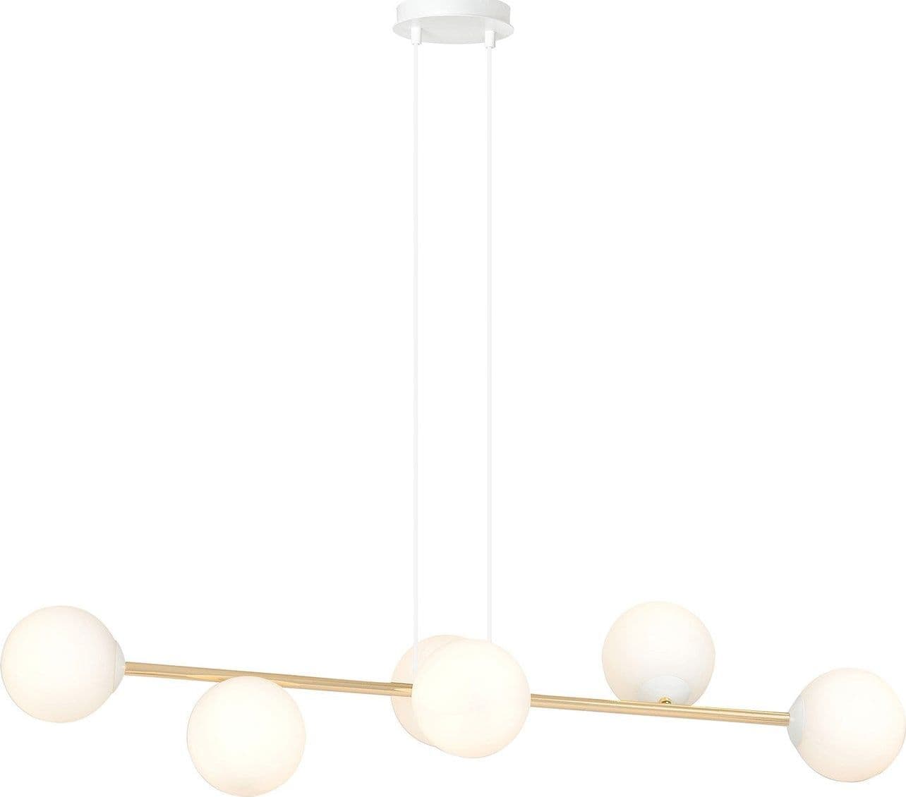 Sospensione Contemporanea Gravity 6 Luci In Acciaio Bianco E Oro E Vetro Bianco in Lampade a sospensione LuceArt - Montecorvino Pugliano, commercioVirtuoso.it