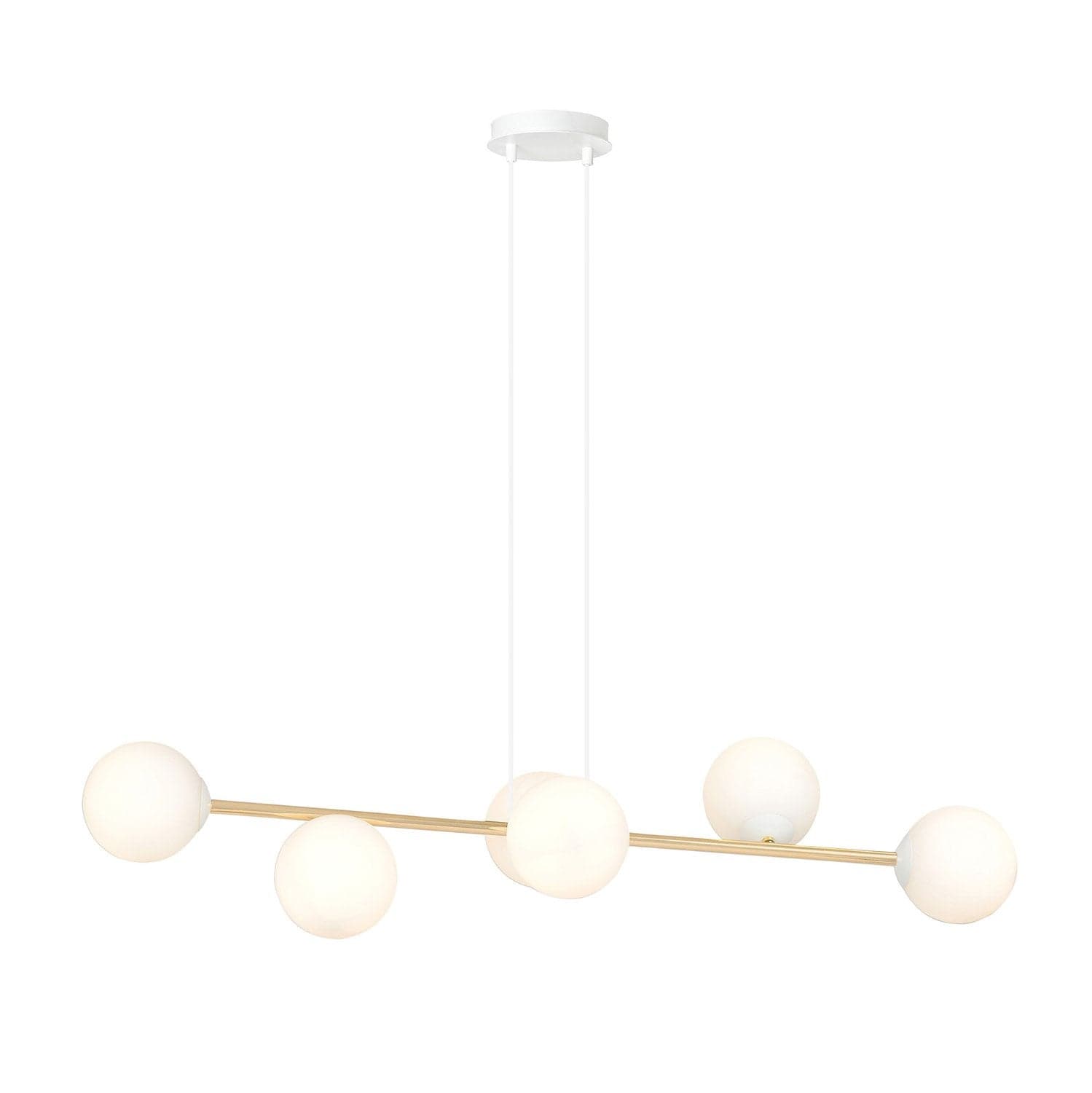 Sospensione Contemporanea Gravity 6 Luci In Acciaio Bianco E Oro E Vetro Bianco in Lampade a sospensione LuceArt - Montecorvino Pugliano, commercioVirtuoso.it
