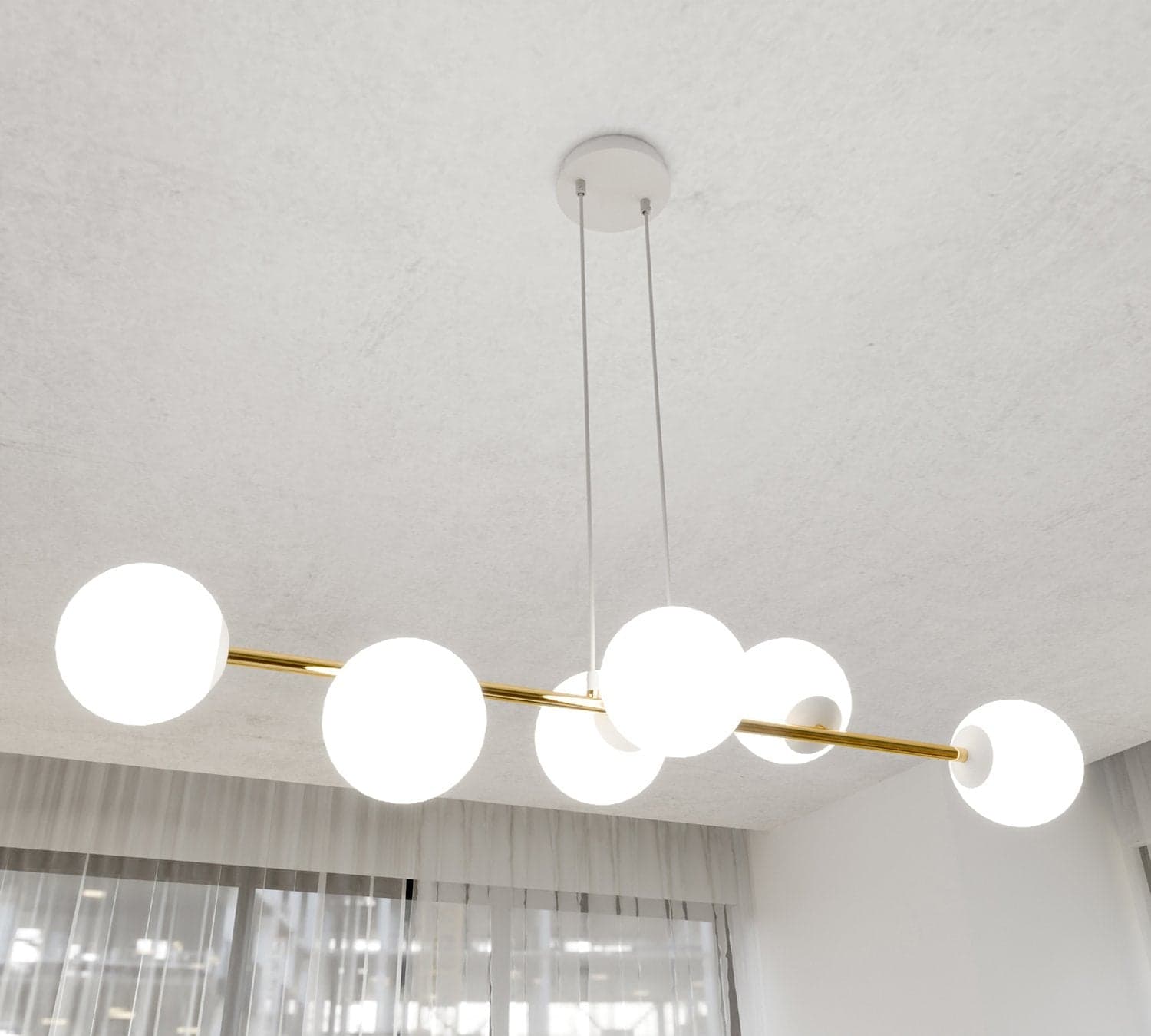 Sospensione Contemporanea Gravity 6 Luci In Acciaio Bianco E Oro E Vetro Bianco in Lampade a sospensione LuceArt - Montecorvino Pugliano, commercioVirtuoso.it