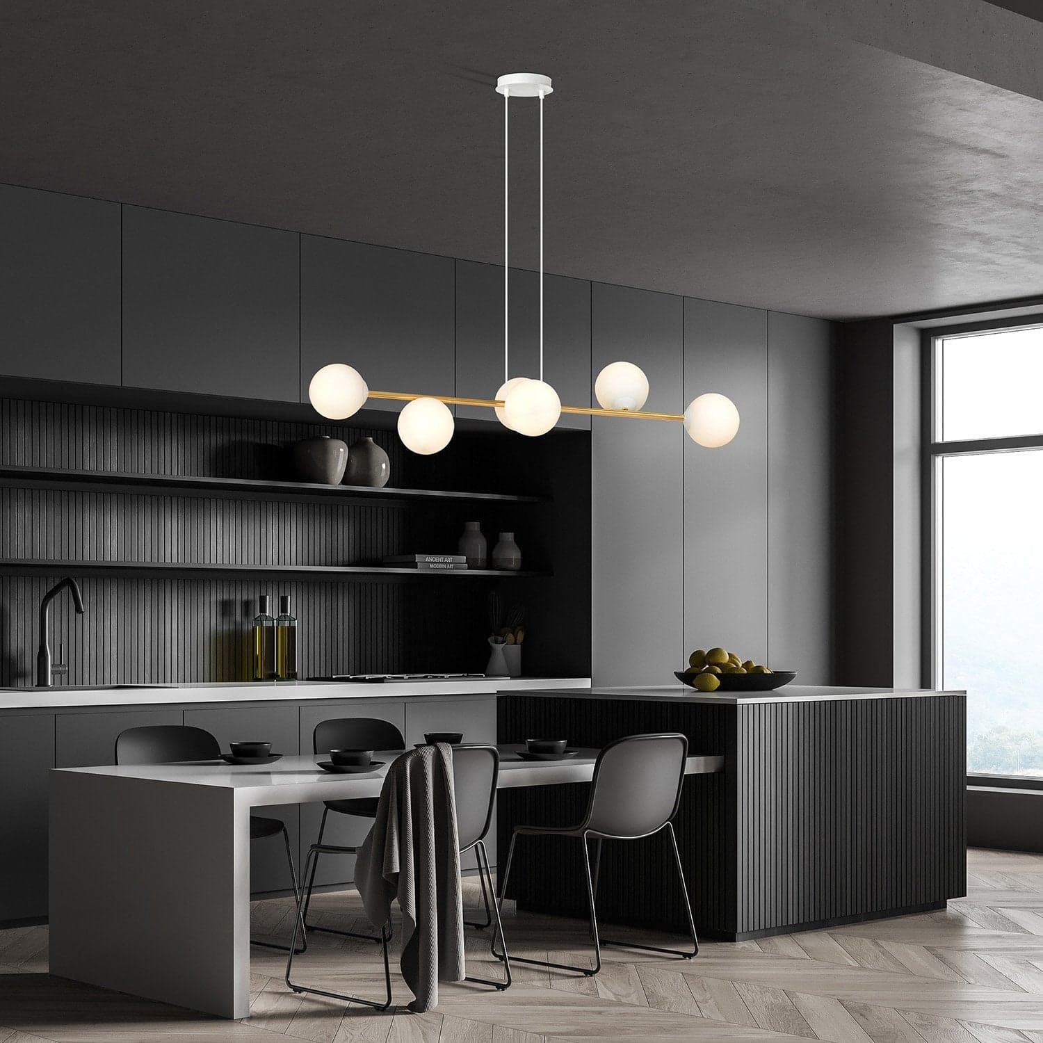 Sospensione Contemporanea Gravity 6 Luci In Acciaio Bianco E Oro E Vetro Bianco in Lampade a sospensione LuceArt - Montecorvino Pugliano, commercioVirtuoso.it