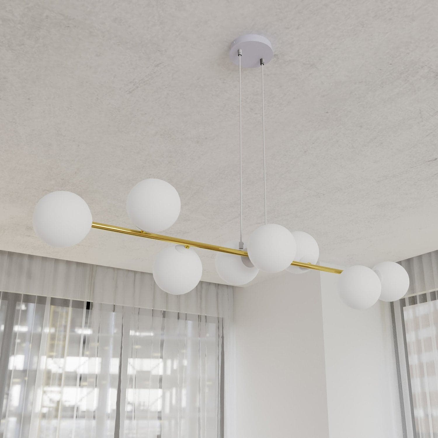 Sospensione Contemporanea Gravity 8 Luci In Acciaio Bianco E Oro E Vetro Bianco in Lampade a sospensione LuceArt - Montecorvino Pugliano, commercioVirtuoso.it
