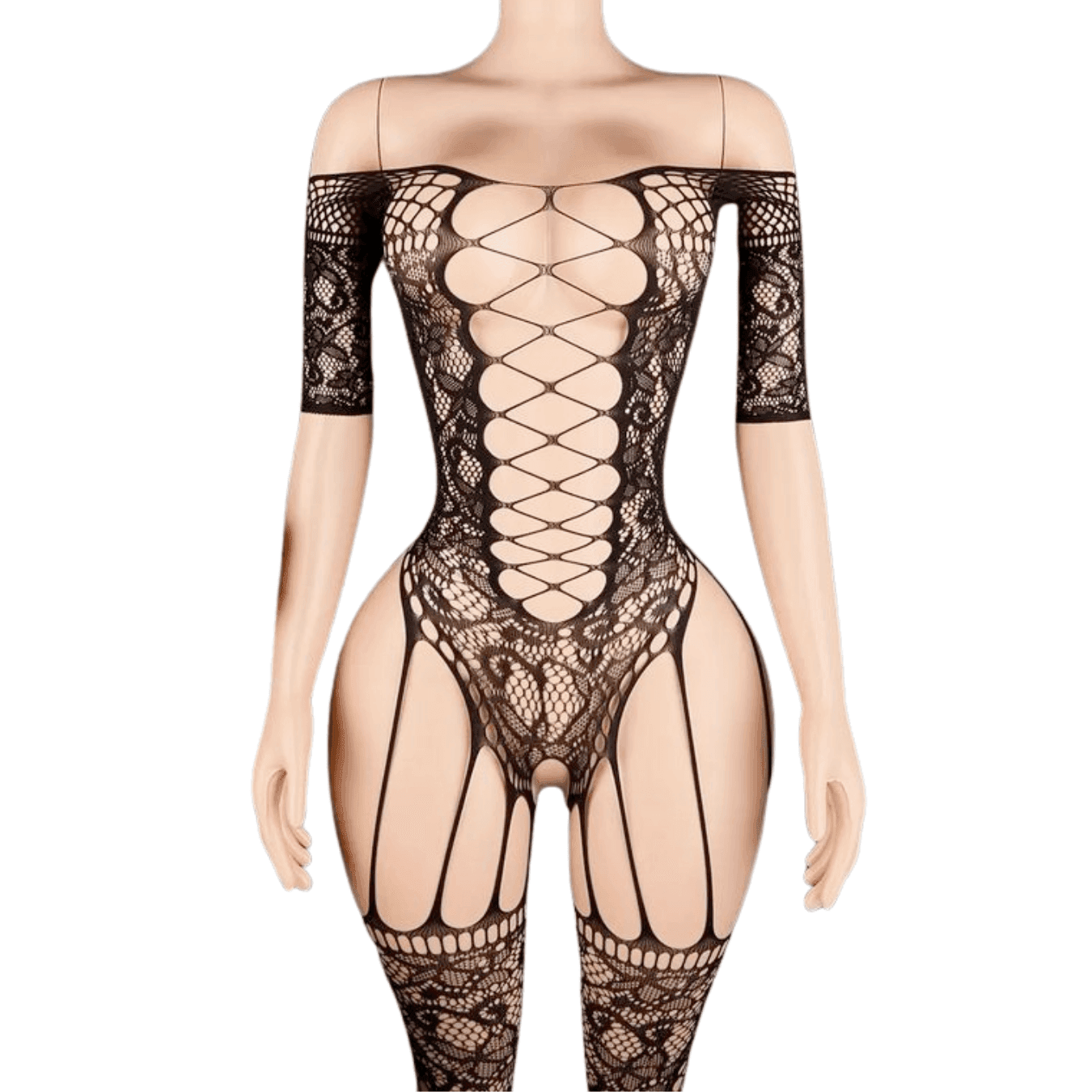 Bodystocking Sexy Donna Nero Catsuit in Rete Effetto Corsetto e Calze Lingerie in Body Do You Erotic - Napoli, commercioVirtuoso.it