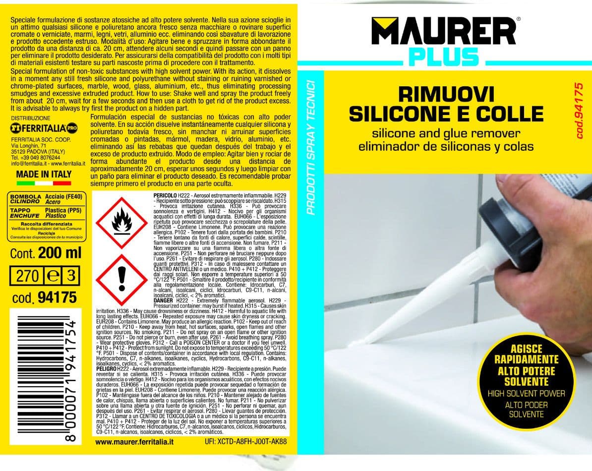 Rimuovi Silicone ml.200 E Colle Spray Alto Potere Solvente non Macchia E Non Rovina Le Superfici in Sigillanti Masterbrico - Longobardi, commercioVirtuoso.it