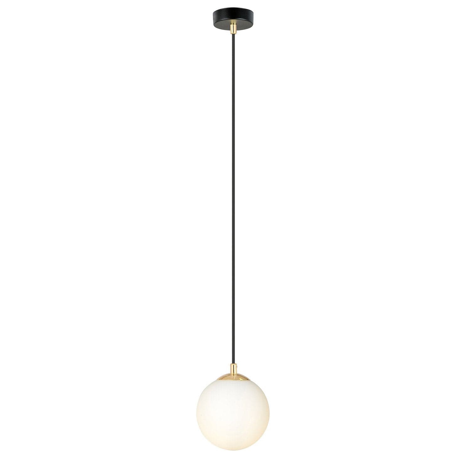 Sospensione Contemporanea Royal 1 Luce In Acciaio Nero/Oro Sfera Vetro Bianco in Lampade a sospensione LuceArt - Montecorvino Pugliano, commercioVirtuoso.it
