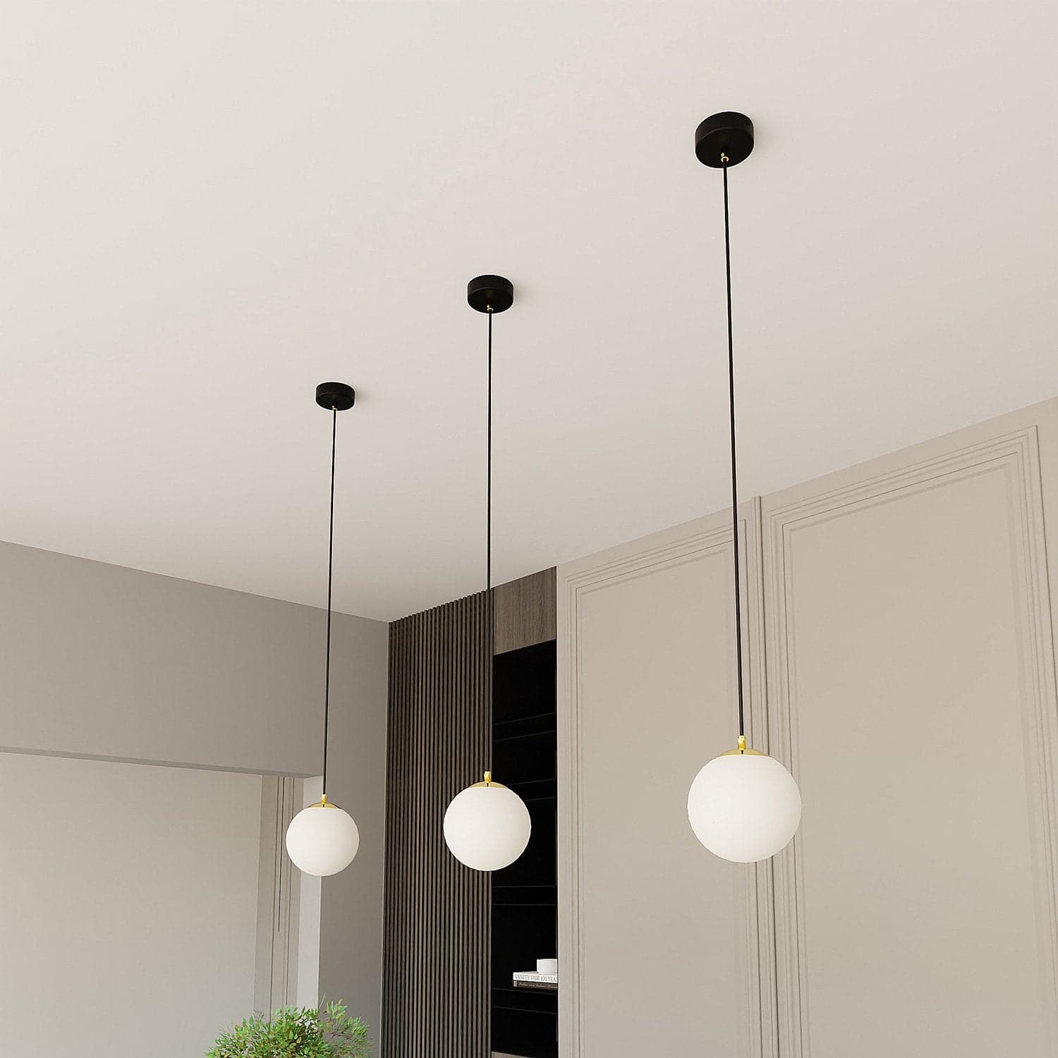 Sospensione Contemporanea Royal 1 Luce In Acciaio Nero/Oro Sfera Vetro Bianco in Lampade a sospensione LuceArt - Montecorvino Pugliano, commercioVirtuoso.it