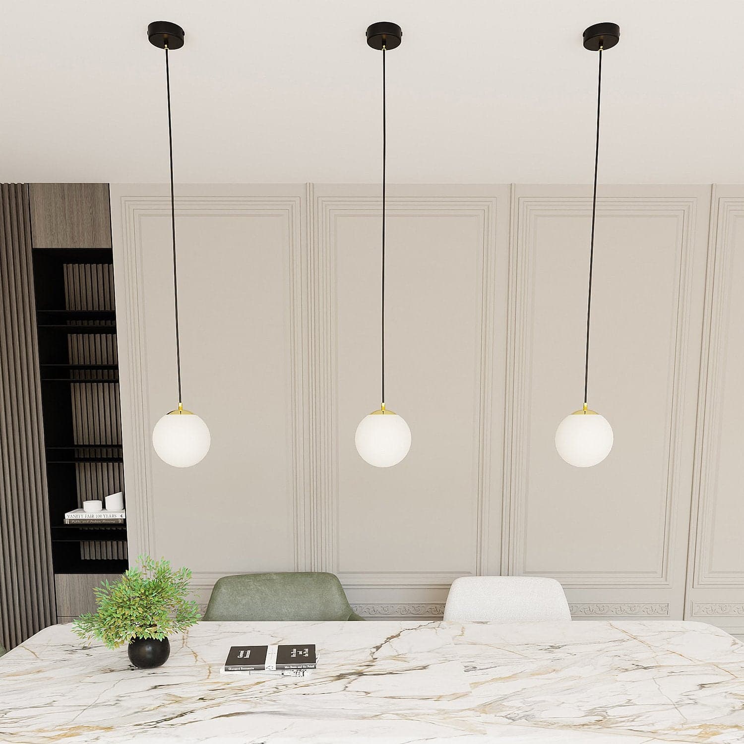 Sospensione Contemporanea Royal 1 Luce In Acciaio Nero/Oro Sfera Vetro Bianco in Lampade a sospensione LuceArt - Montecorvino Pugliano, commercioVirtuoso.it
