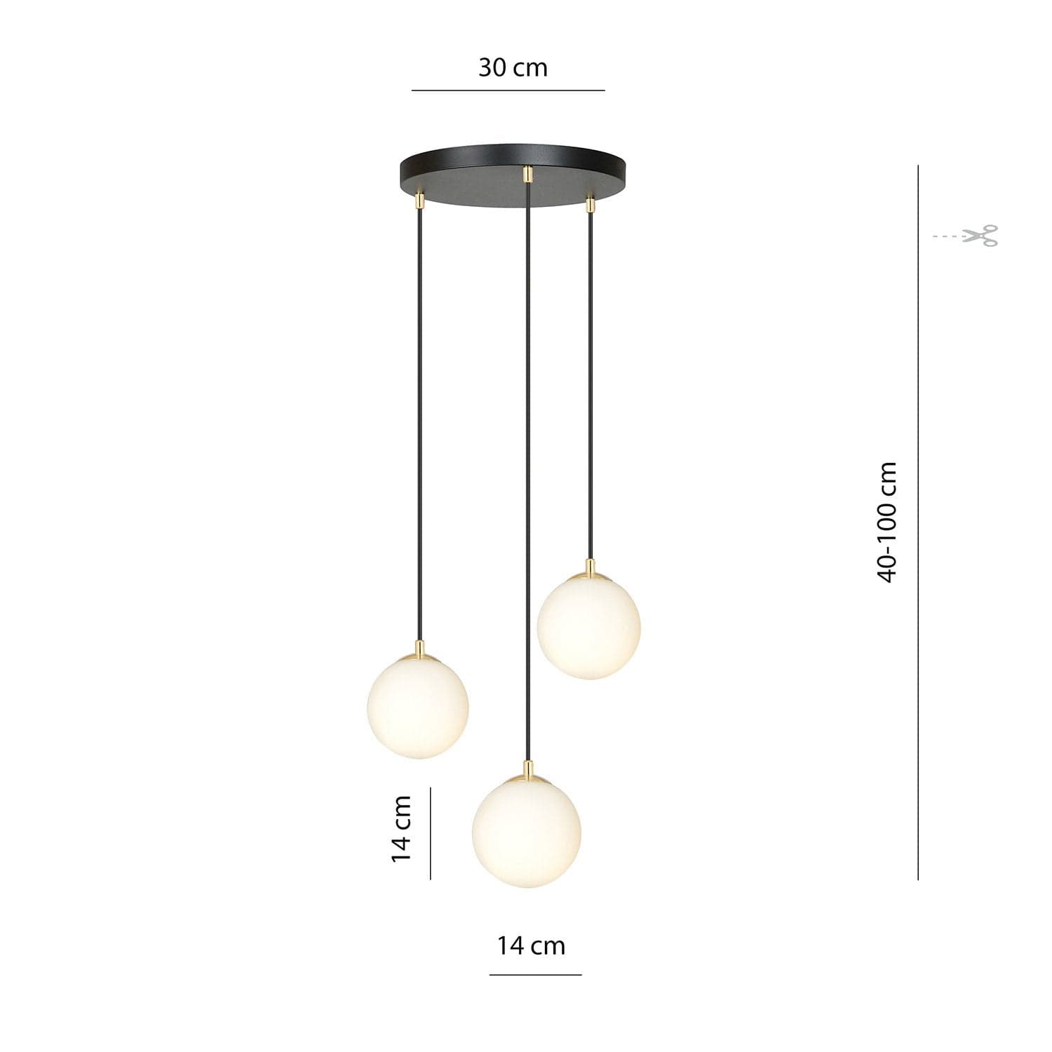Sospensione Contemporanea Royal 3 Luci In Acciaio Nero/Oro Sfere Vetro Bianco in Lampade a sospensione LuceArt - Montecorvino Pugliano, commercioVirtuoso.it