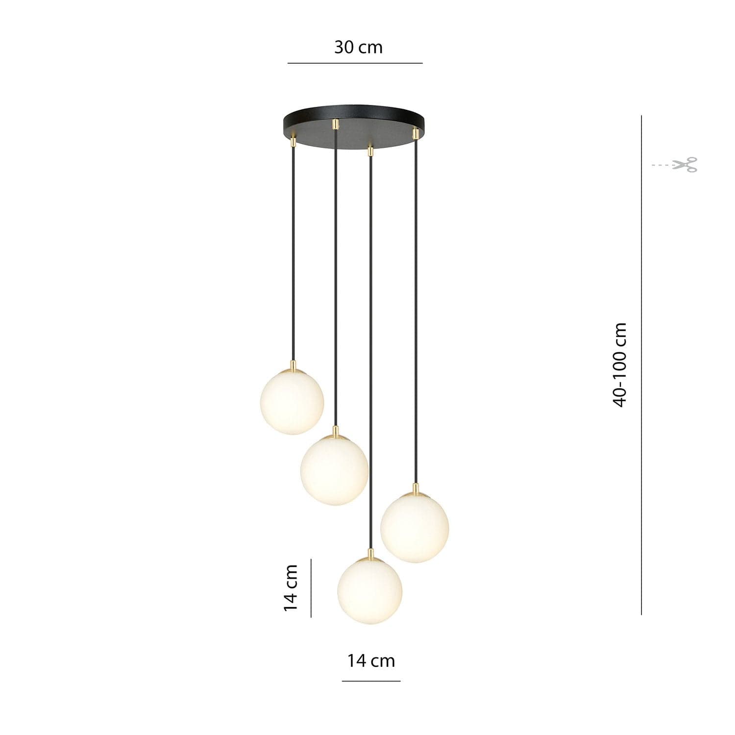 Sospensione Contemporanea Royal 4 Luci In Acciaio Nero/Oro Sfere Vetro Bianco in Lampade a sospensione LuceArt - Montecorvino Pugliano, commercioVirtuoso.it