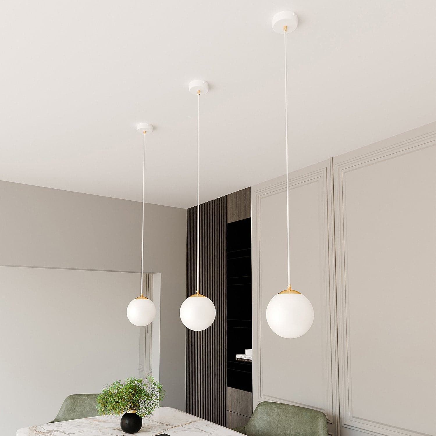 Sospensione Contemporanea Royal 1 Luce In Acciaio Bianco Sfera Vetro Bianco in Lampade a sospensione LuceArt - Montecorvino Pugliano, commercioVirtuoso.it