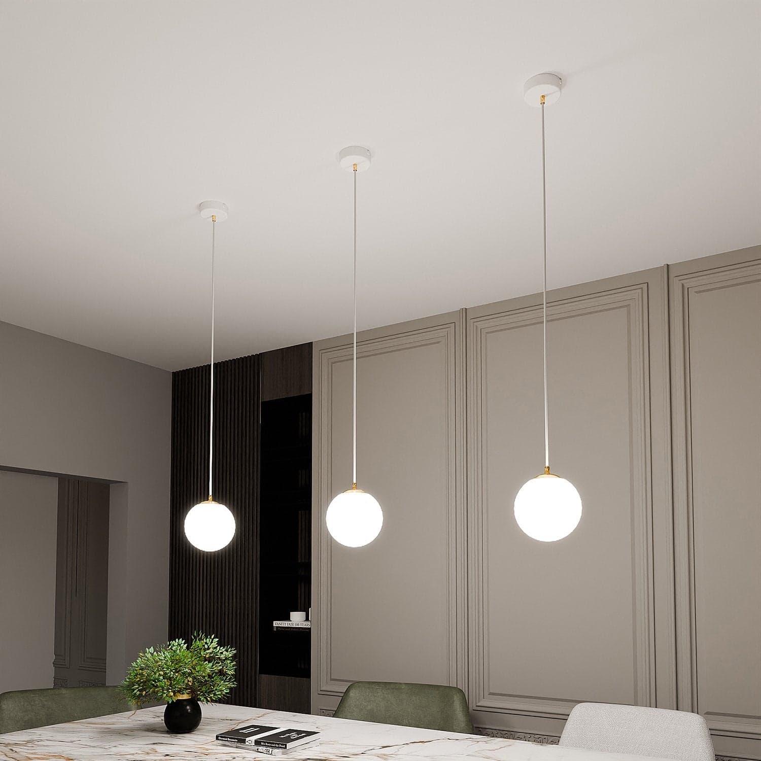 Sospensione Contemporanea Royal 1 Luce In Acciaio Bianco Sfera Vetro Bianco in Lampade a sospensione LuceArt - Montecorvino Pugliano, commercioVirtuoso.it