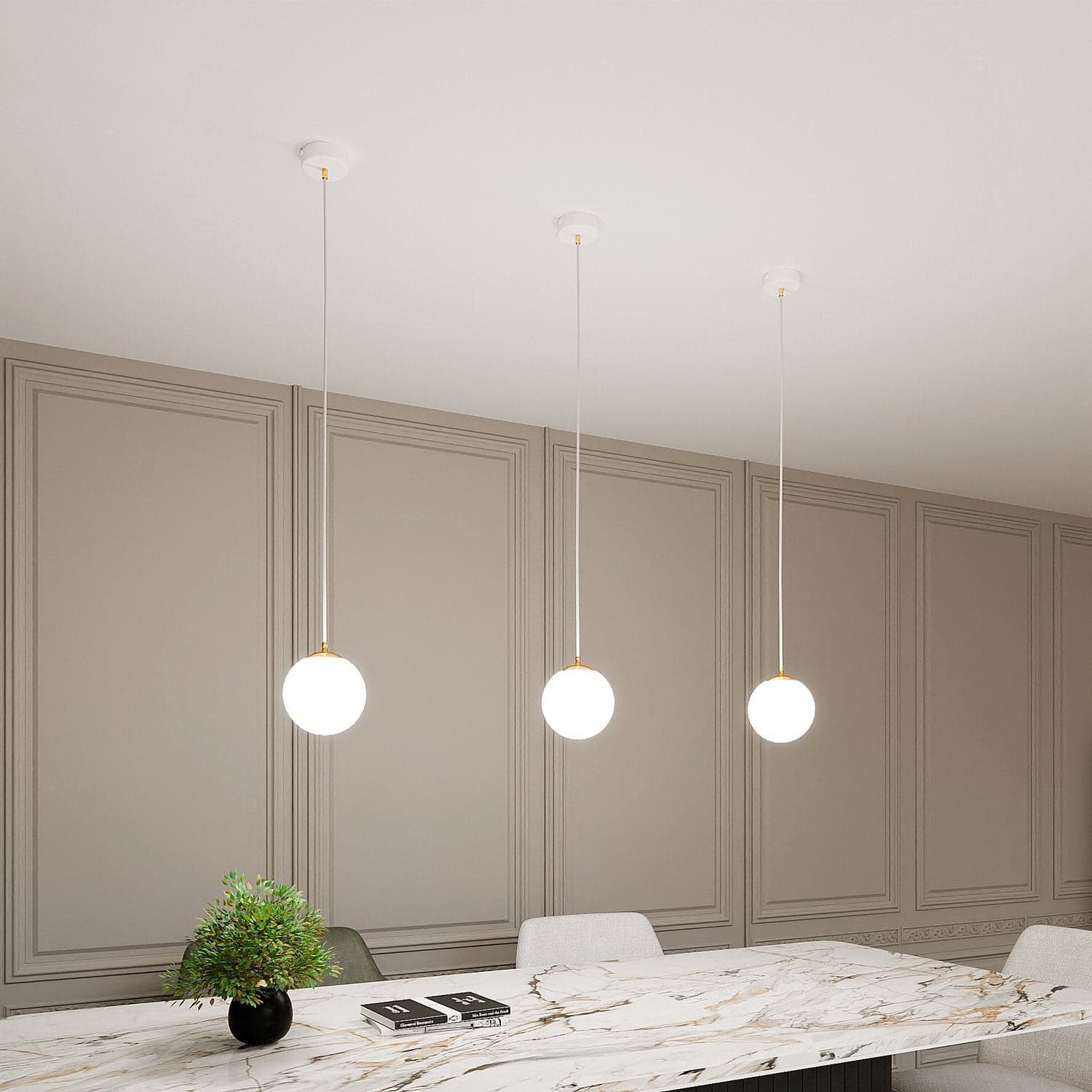 Sospensione Contemporanea Royal 1 Luce In Acciaio Bianco Sfera Vetro Bianco in Lampade a sospensione LuceArt - Montecorvino Pugliano, commercioVirtuoso.it