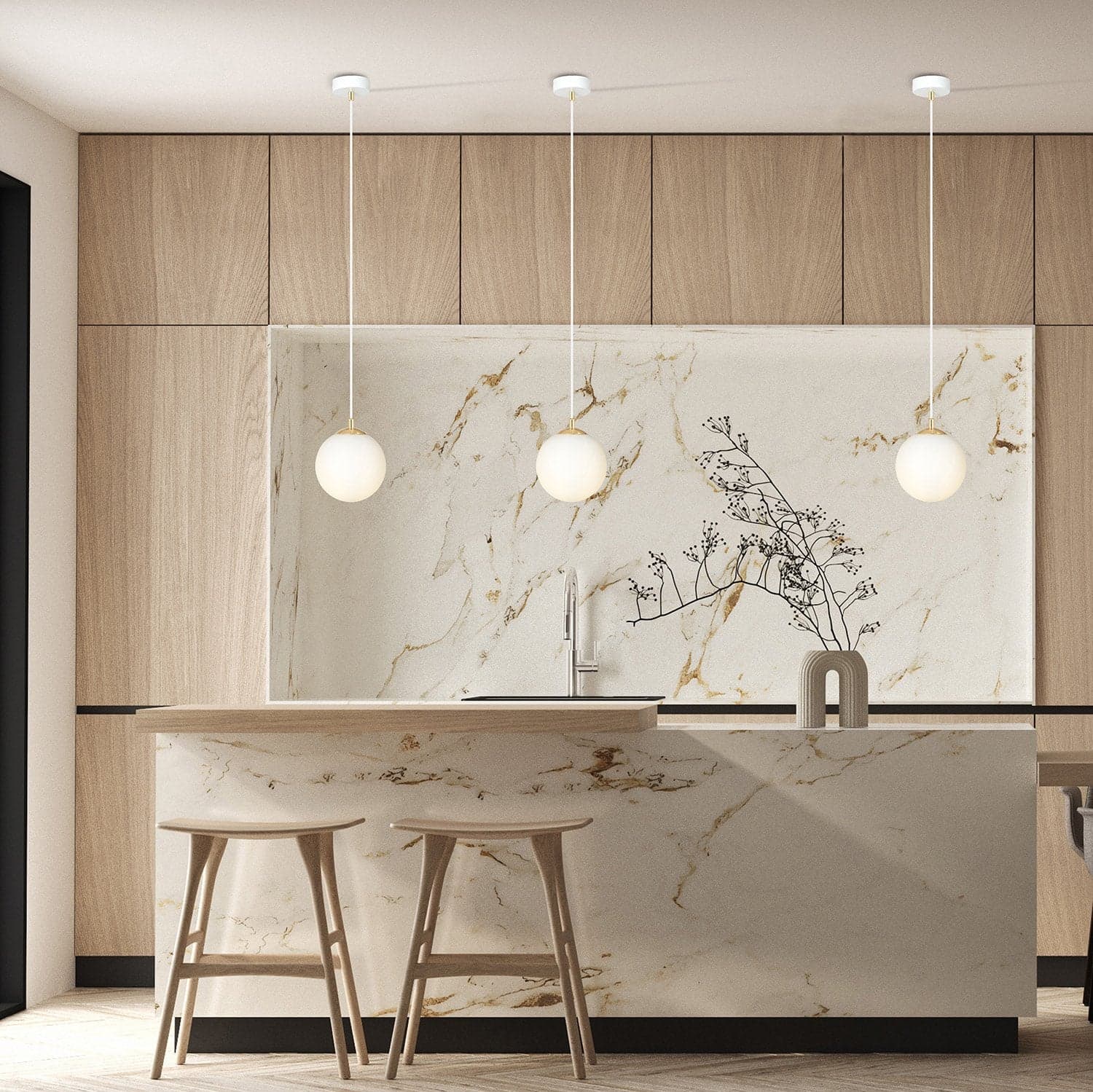 Sospensione Contemporanea Royal 1 Luce In Acciaio Bianco Sfera Vetro Bianco in Lampade a sospensione LuceArt - Montecorvino Pugliano, commercioVirtuoso.it