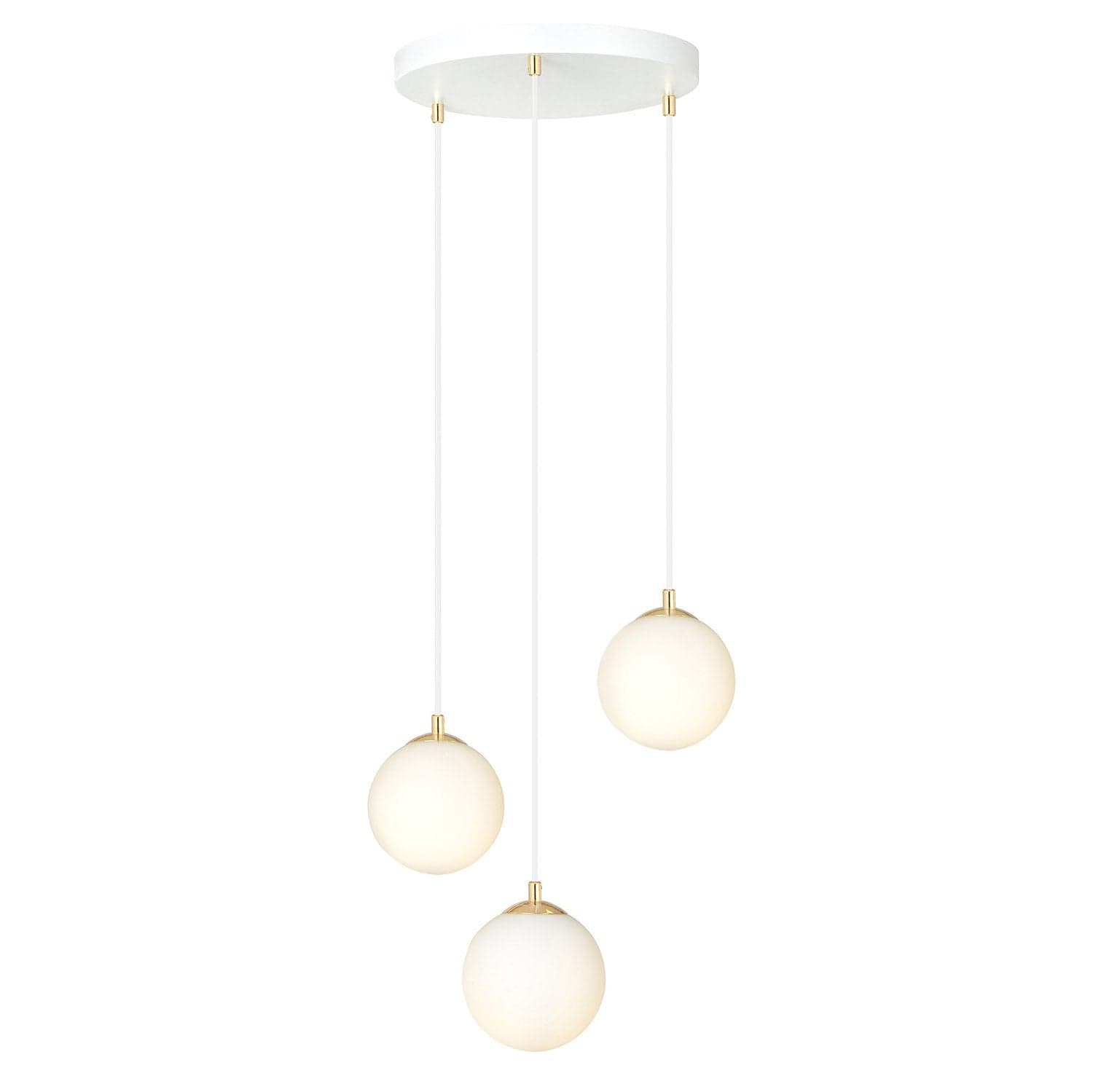 Sospensione Contemporanea Royal 3 Luci In Acciaio Bianco Sfera Vetro Bianco in Lampade a sospensione LuceArt - Montecorvino Pugliano, commercioVirtuoso.it