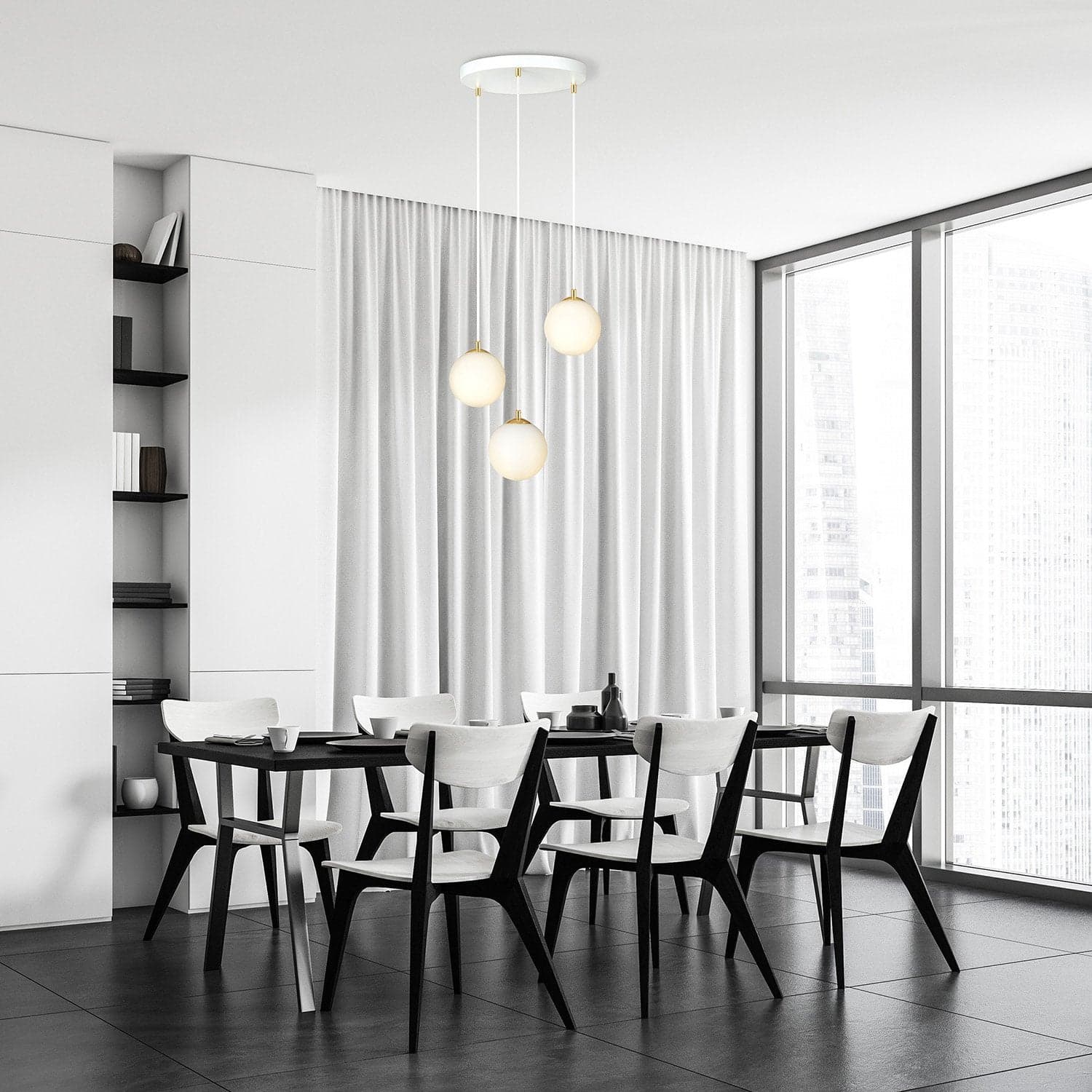 Sospensione Contemporanea Royal 3 Luci In Acciaio Bianco Sfera Vetro Bianco in Lampade a sospensione LuceArt - Montecorvino Pugliano, commercioVirtuoso.it