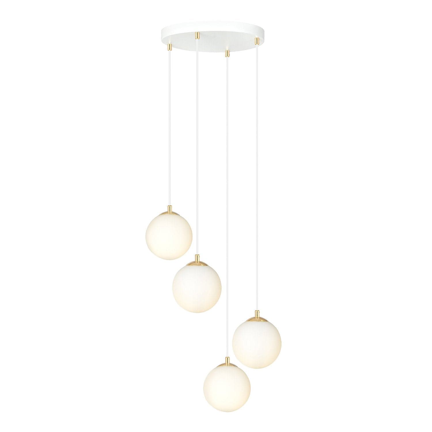 Sospensione Contemporanea Royal 4 Luci In Acciaio Bianco Sfera Vetro Bianco in Lampade a sospensione LuceArt - Montecorvino Pugliano, commercioVirtuoso.it