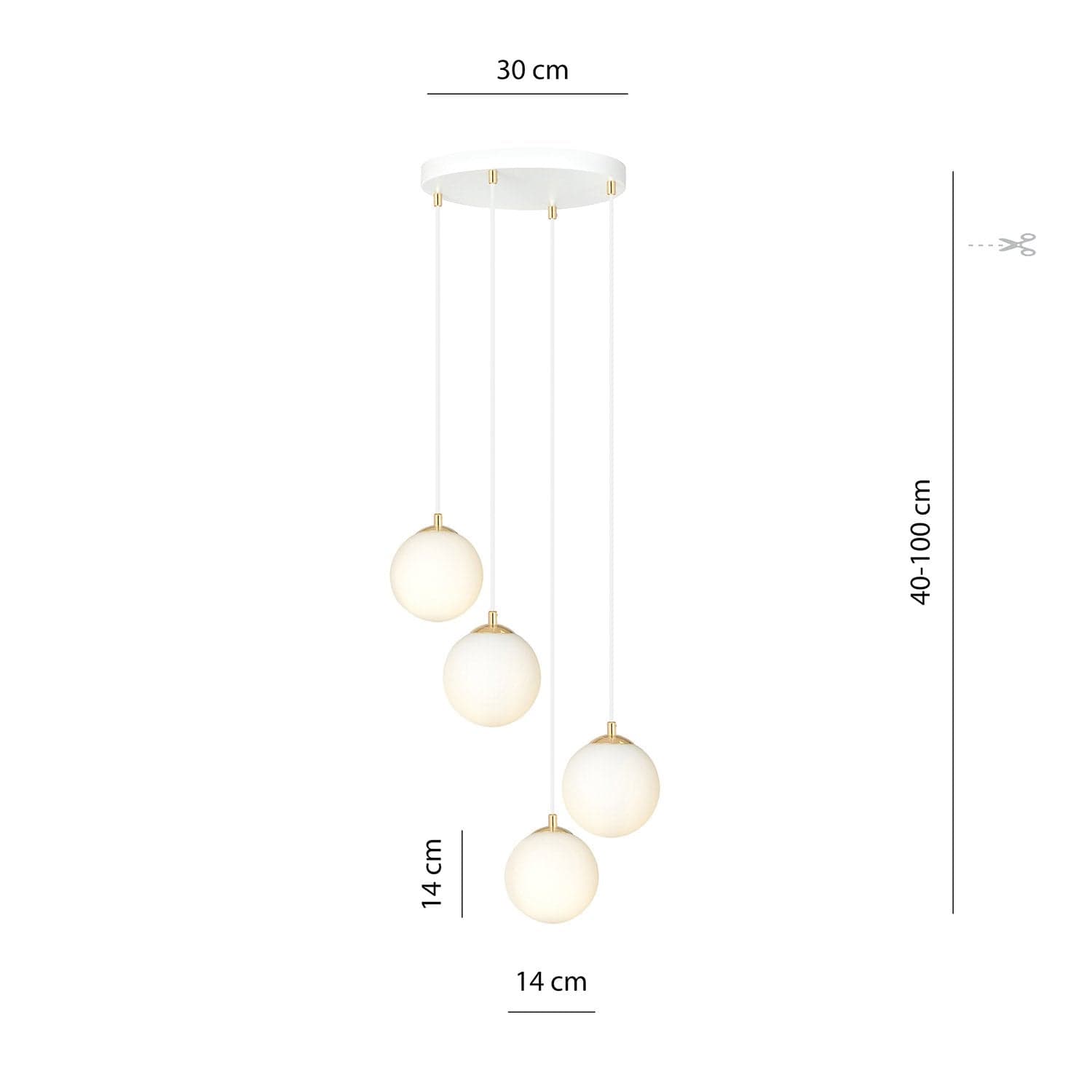Sospensione Contemporanea Royal 4 Luci In Acciaio Bianco Sfera Vetro Bianco in Lampade a sospensione LuceArt - Montecorvino Pugliano, commercioVirtuoso.it