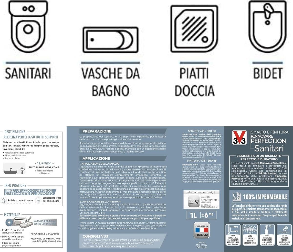 V33 Rinnovare Smalto e Finitura per Sanitari - Rigenerazione Professionale lt.1 in Lucidanti Masterbrico - Longobardi, commercioVirtuoso.it