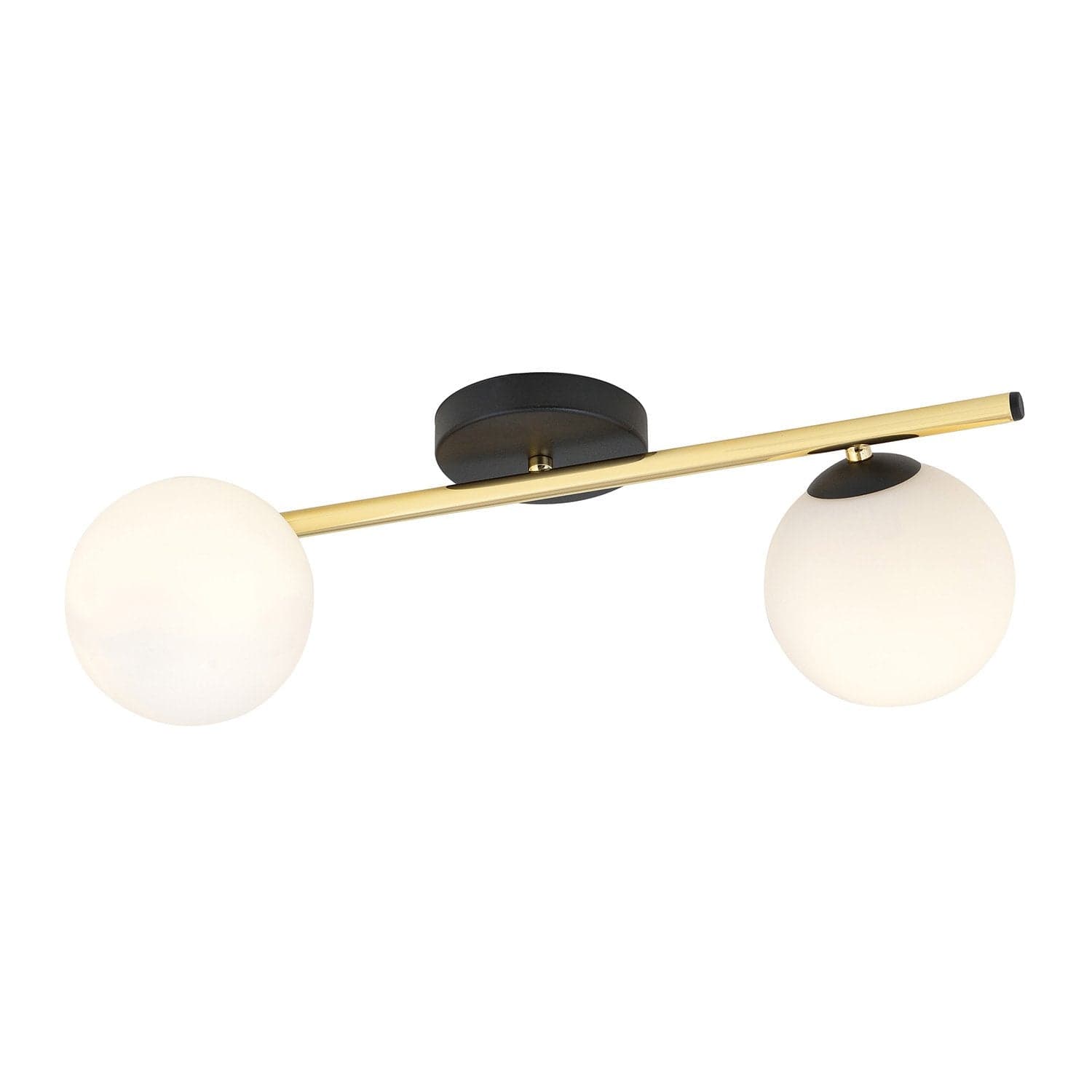 Plafoniera Contemporanea 2 Luci Splendi In Acciaio Oro/Nero E Sfere Vetro Bianco in Lampadari LuceArt - Montecorvino Pugliano, commercioVirtuoso.it