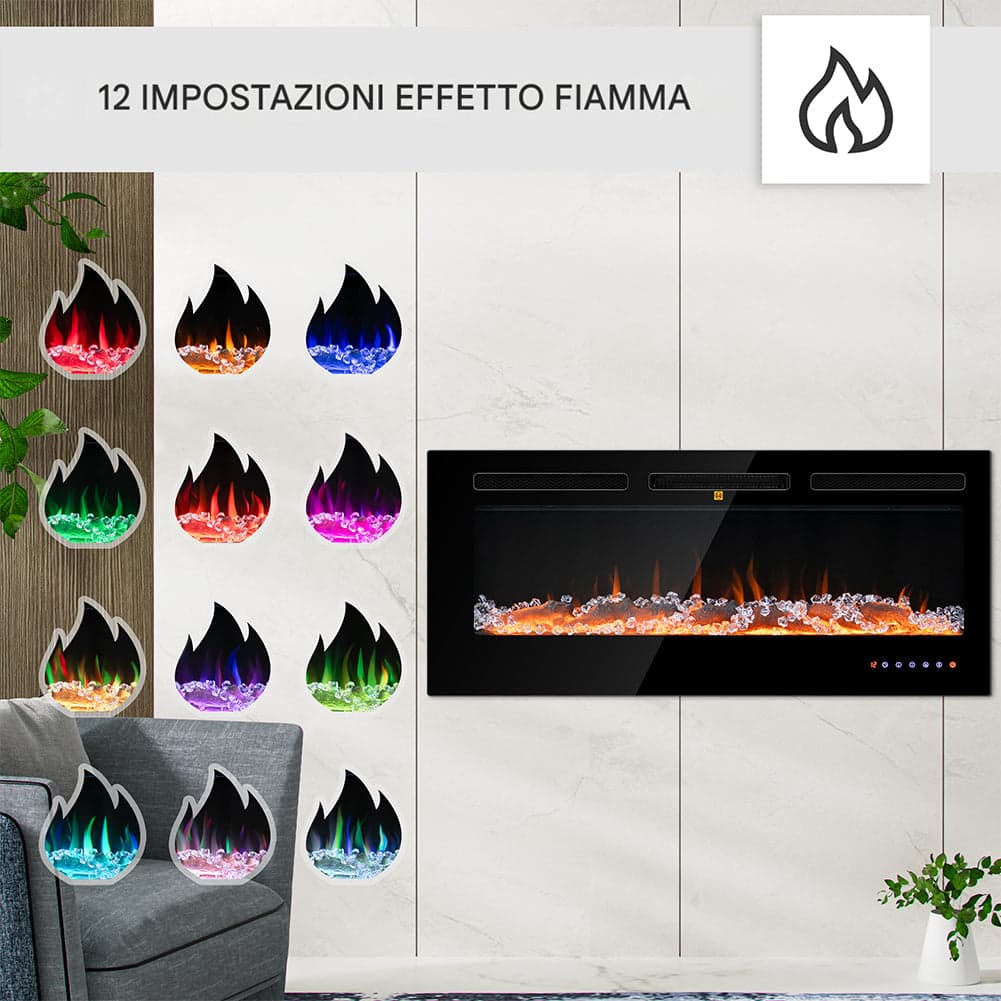 Camino Elettrico a Incasso Riscaldante Parete Fiamma Regolabile Telecomando 105cm in Caminetti elettrici Danyx - Casoria, commercioVirtuoso.it
