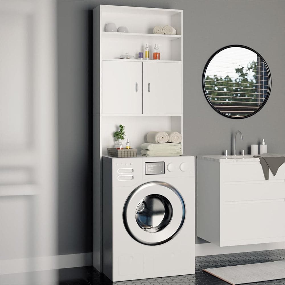 Mobile per Lavatrice da Bagno con Armadio e Ripiani, Legno MDF Bianco 63x20H185 in Mobili a terra Danyx - Casoria, commercioVirtuoso.it