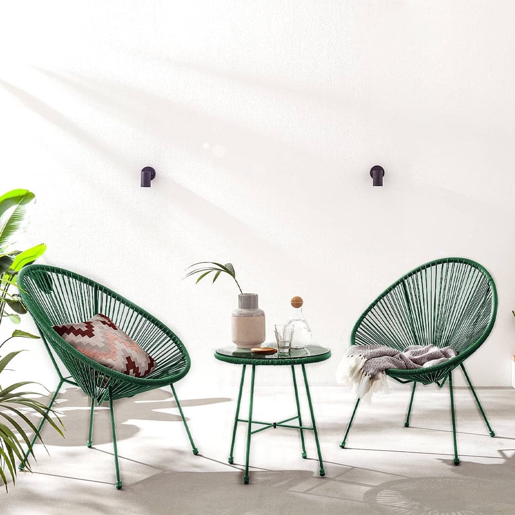 Set Patio in Polyrattan con 2Sedie Tavolino per Giardino Interno Esterno Moderno