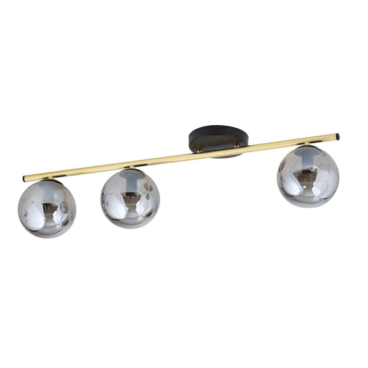 Plafoniera Contemporanea 3 Luci Monza In Acciaio Oro E Sfere Vetro Fumè in Plafoniere LuceArt - Montecorvino Pugliano, commercioVirtuoso.it