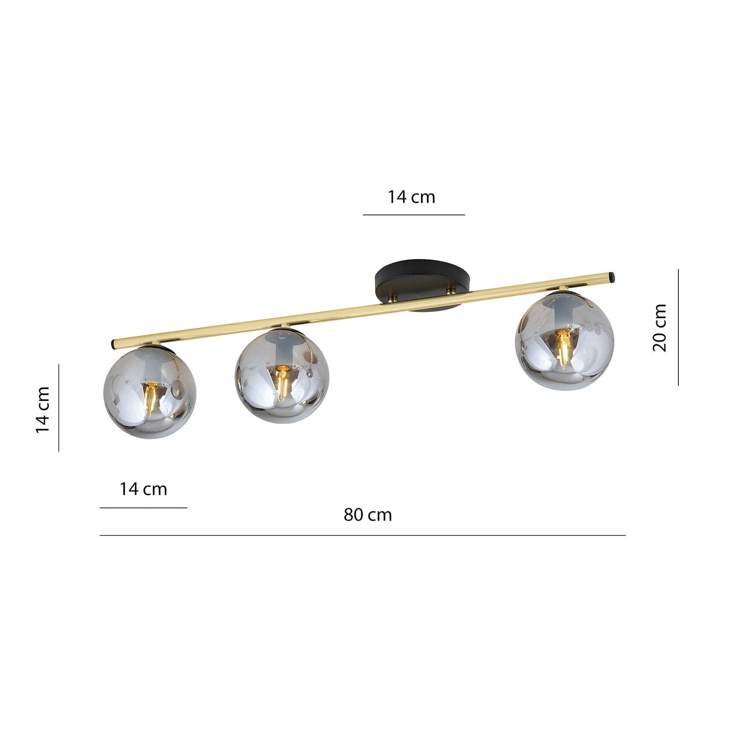 Plafoniera Contemporanea 3 Luci Monza In Acciaio Oro E Sfere Vetro Fumè in Plafoniere LuceArt - Montecorvino Pugliano, commercioVirtuoso.it