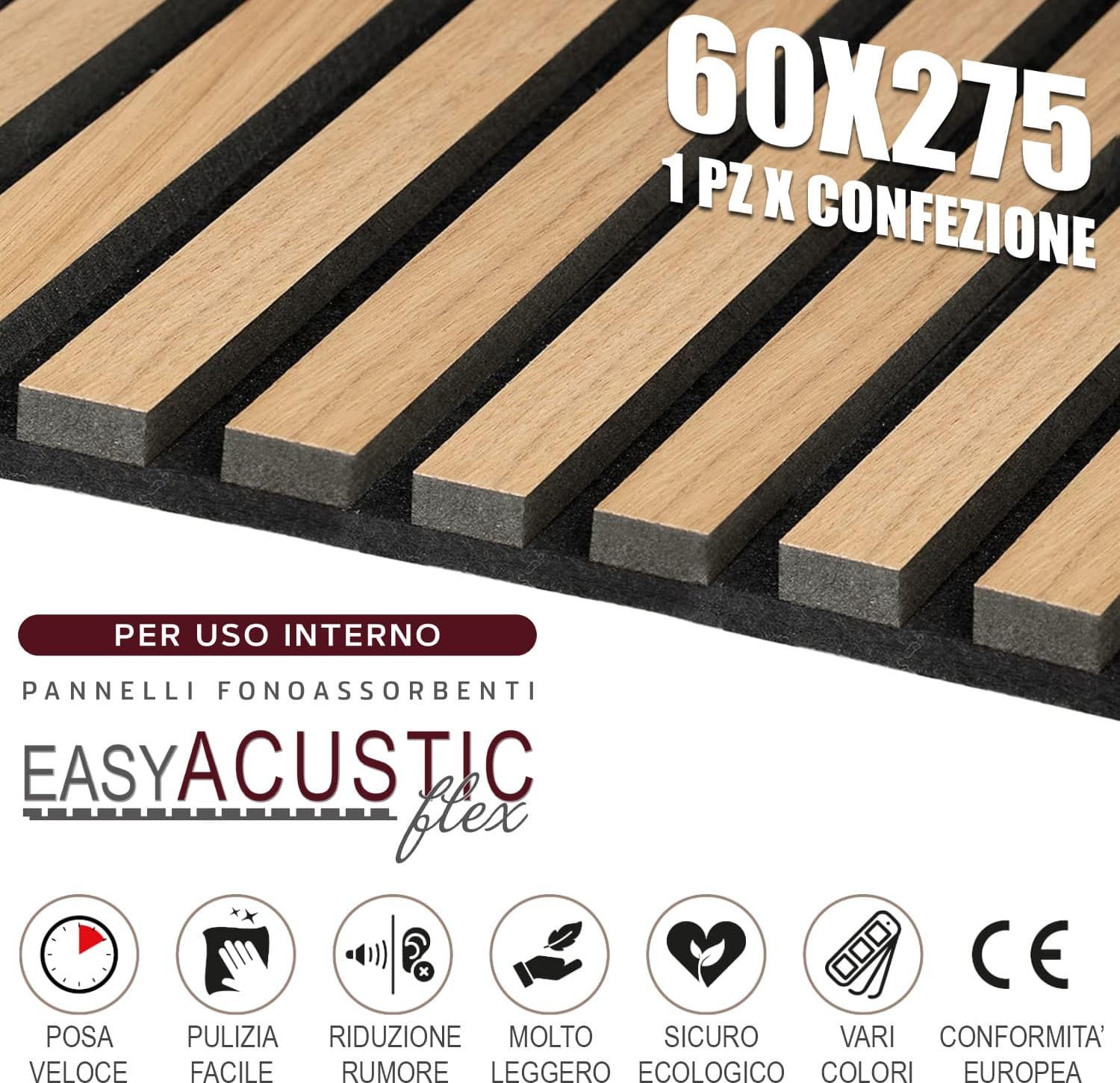 Pannelli Fonoassorbenti Acustici Decorativi effetto Legno per Pareti cm275x60 1,65mq/pacco in Pannelli a muro 3D Masterbrico - Longobardi, commercioVirtuoso.it