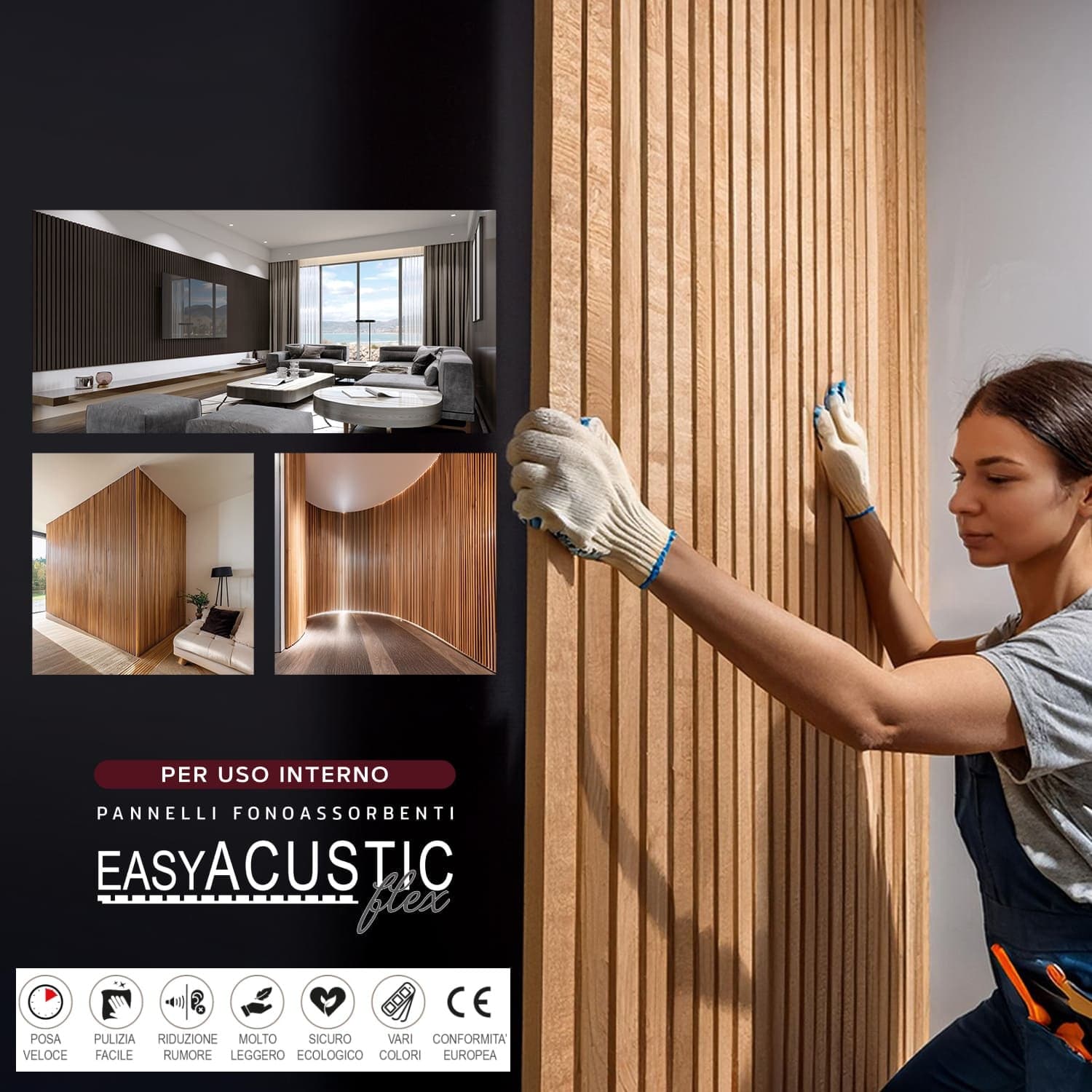 Pannelli Fonoassorbenti Acustici Decorativi effetto Legno per Pareti cm275x60 1,65mq/pacco in Pannelli a muro 3D Masterbrico - Longobardi, commercioVirtuoso.it