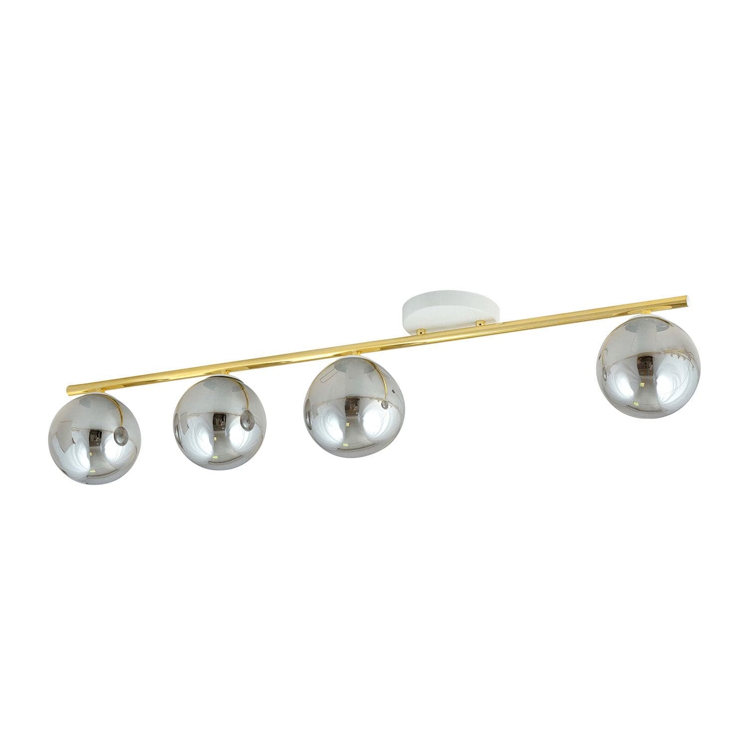 Plafoniera Contemporanea 4 Luci Monza In Acciaio Oro Bianco E Sfere Vetro Fumè in Plafoniere LuceArt - Montecorvino Pugliano, commercioVirtuoso.it
