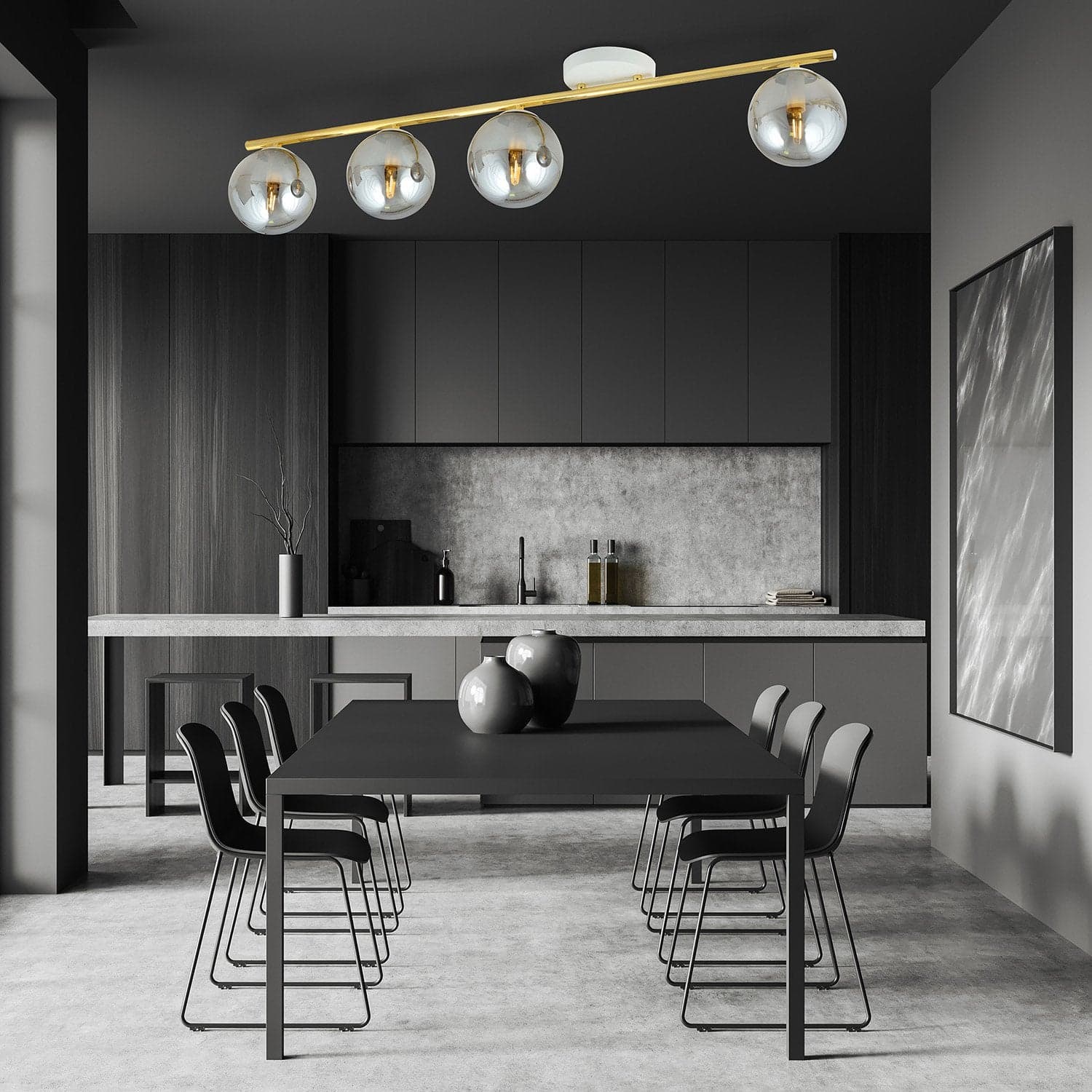 Plafoniera Contemporanea 4 Luci Monza In Acciaio Oro Bianco E Sfere Vetro Fumè in Plafoniere LuceArt - Montecorvino Pugliano, commercioVirtuoso.it