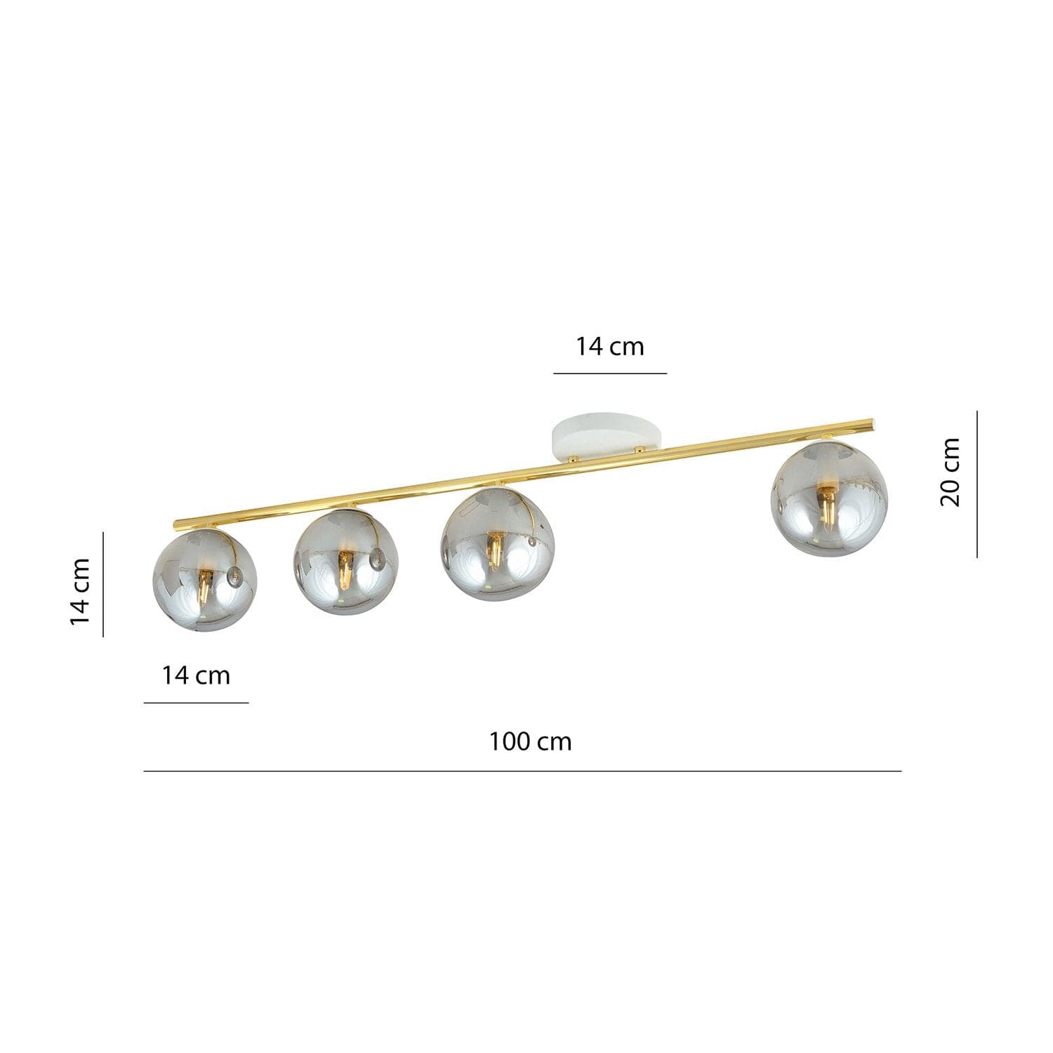 Plafoniera Contemporanea 4 Luci Monza In Acciaio Oro Bianco E Sfere Vetro Fumè in Plafoniere LuceArt - Montecorvino Pugliano, commercioVirtuoso.it