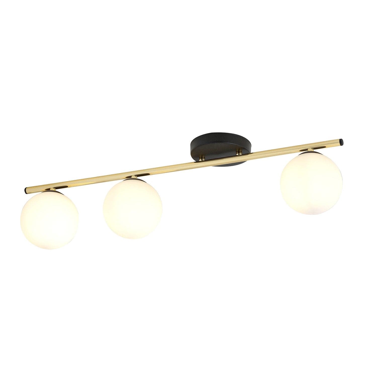 Plafoniera Contemporanea 3 Luci Monza In Acciaio Oro Nero E Sfere Vetro Bianco in Lampade a sospensione LuceArt - Montecorvino Pugliano, commercioVirtuoso.it