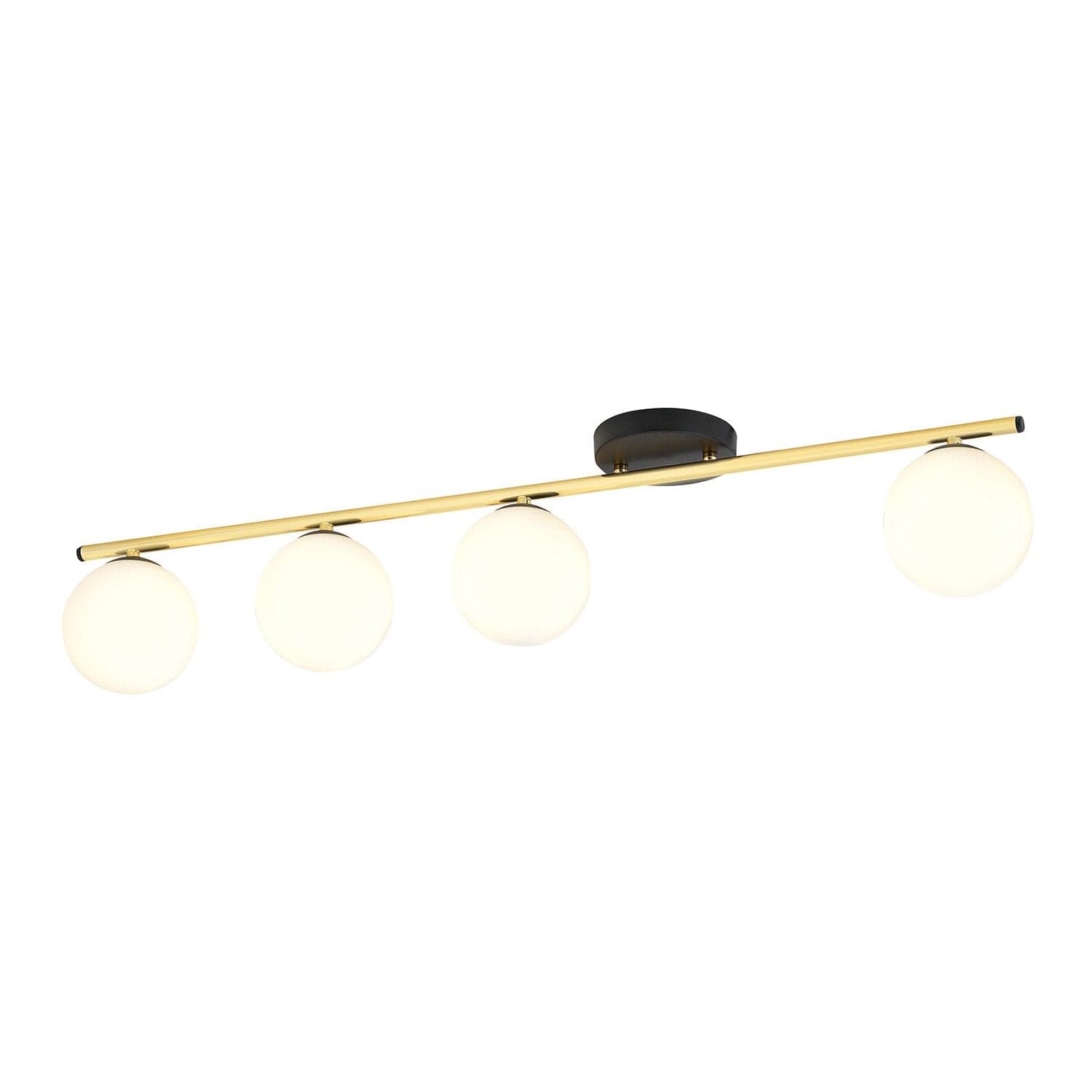 Plafoniera Contemporanea 4 Luci Monza In Acciaio Oro Nero E Sfere Vetro Bianco in Plafoniere LuceArt - Montecorvino Pugliano, commercioVirtuoso.it