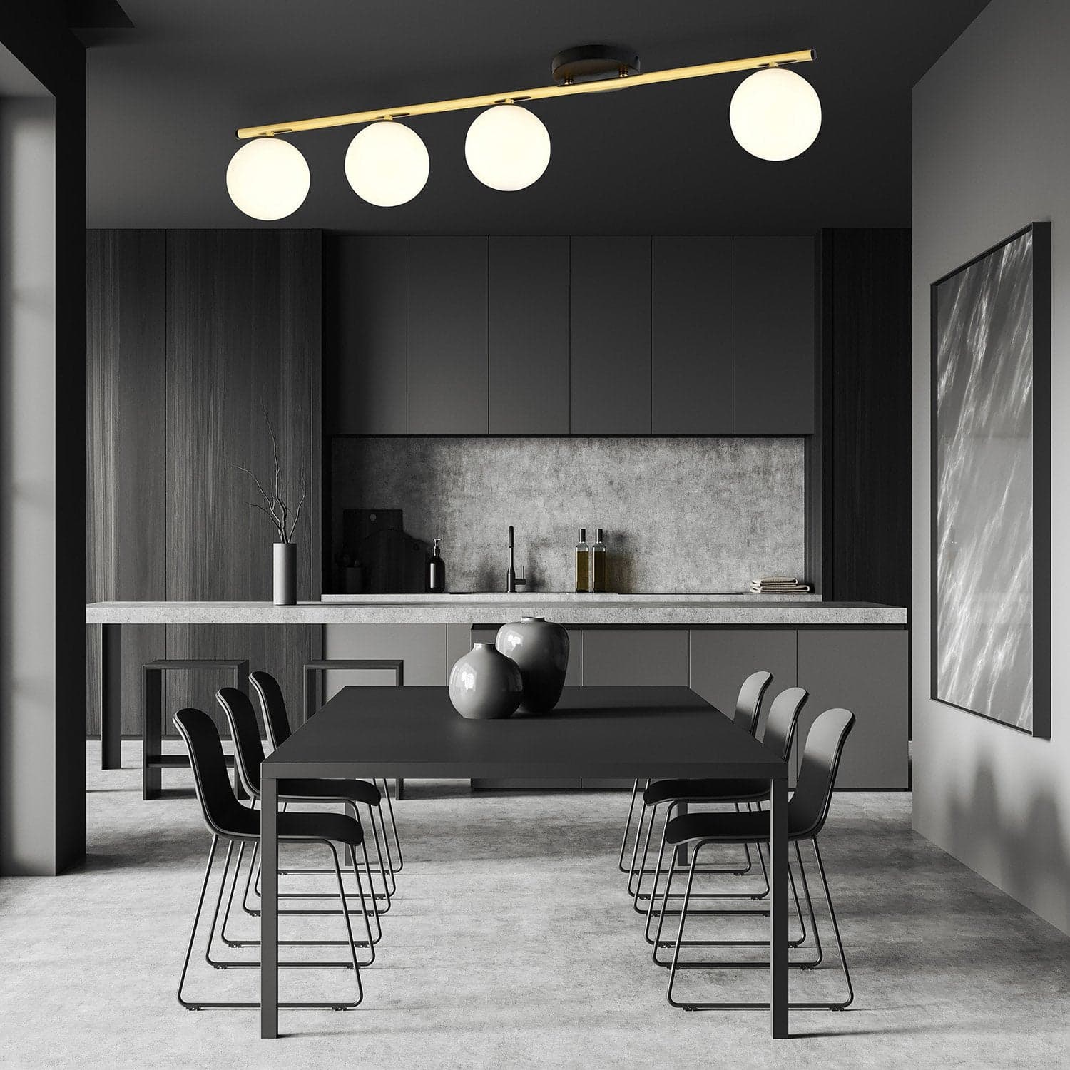 Plafoniera Contemporanea 4 Luci Monza In Acciaio Oro Nero E Sfere Vetro Bianco in Plafoniere LuceArt - Montecorvino Pugliano, commercioVirtuoso.it