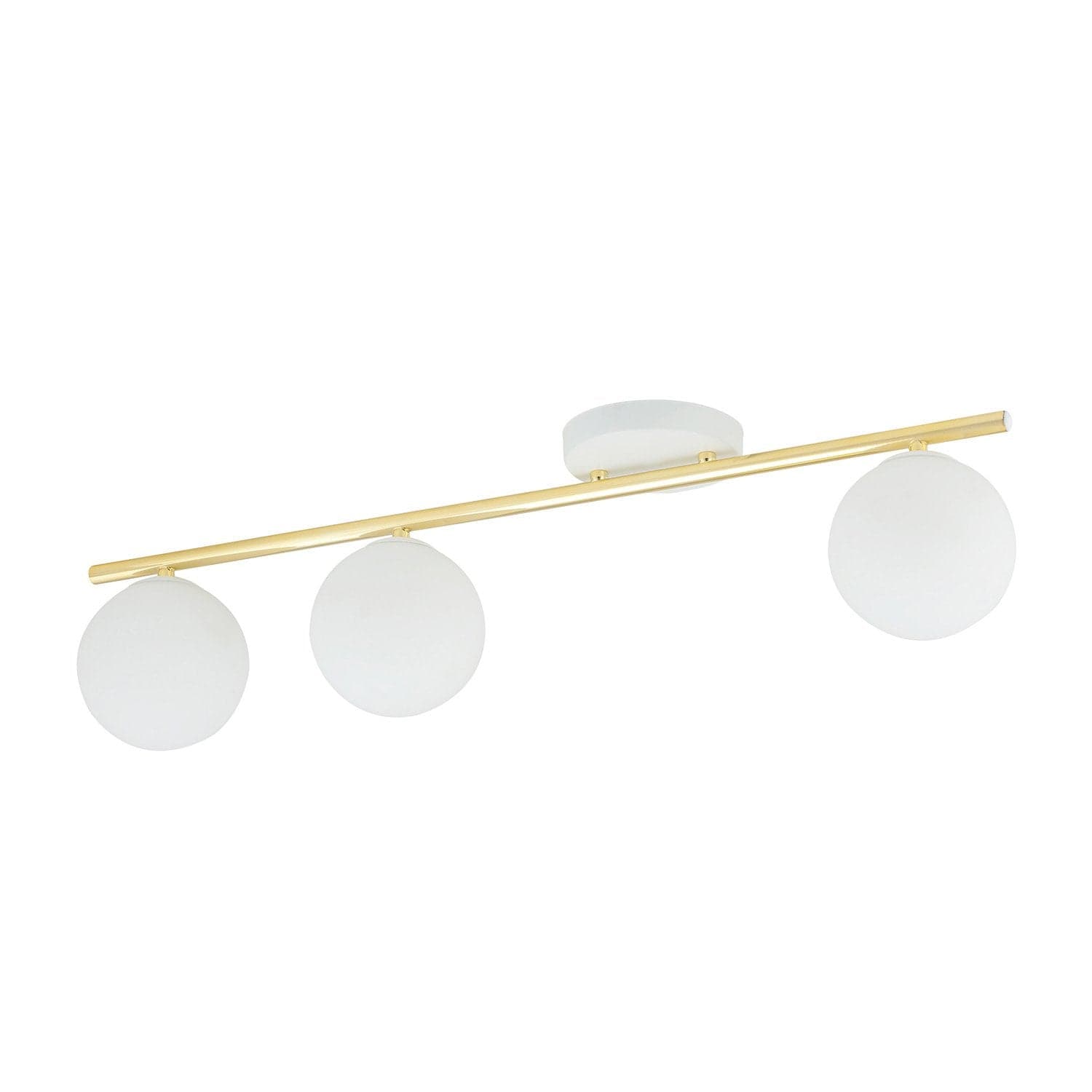 Plafoniera Contemporanea 3 Luci Monza In Acciaio Oro E Sfere Vetro Bianco in Plafoniere LuceArt - Montecorvino Pugliano, commercioVirtuoso.it