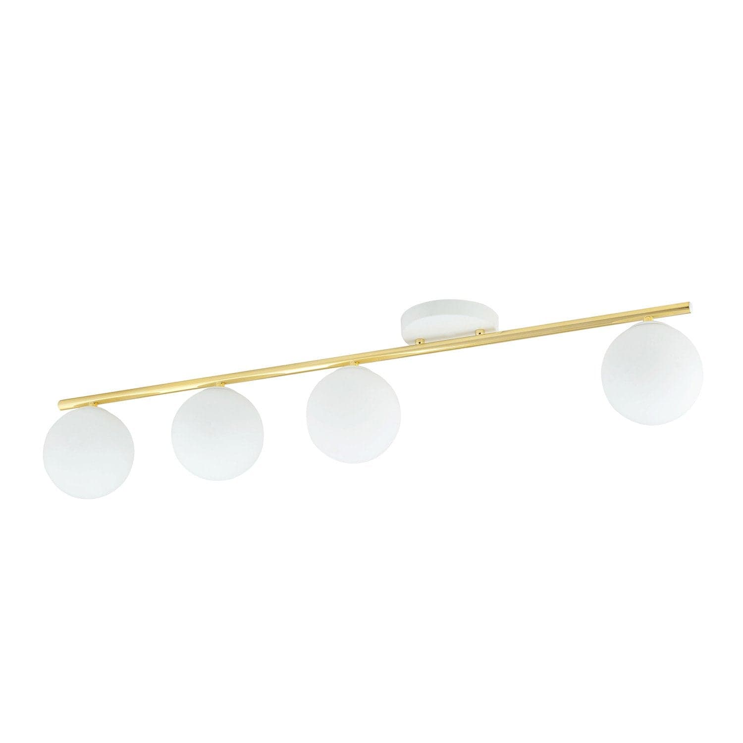 Plafoniera Contemporanea 4 Luci Monza In Acciaio Oro E Sfere Vetro Bianco in Plafoniere LuceArt - Montecorvino Pugliano, commercioVirtuoso.it