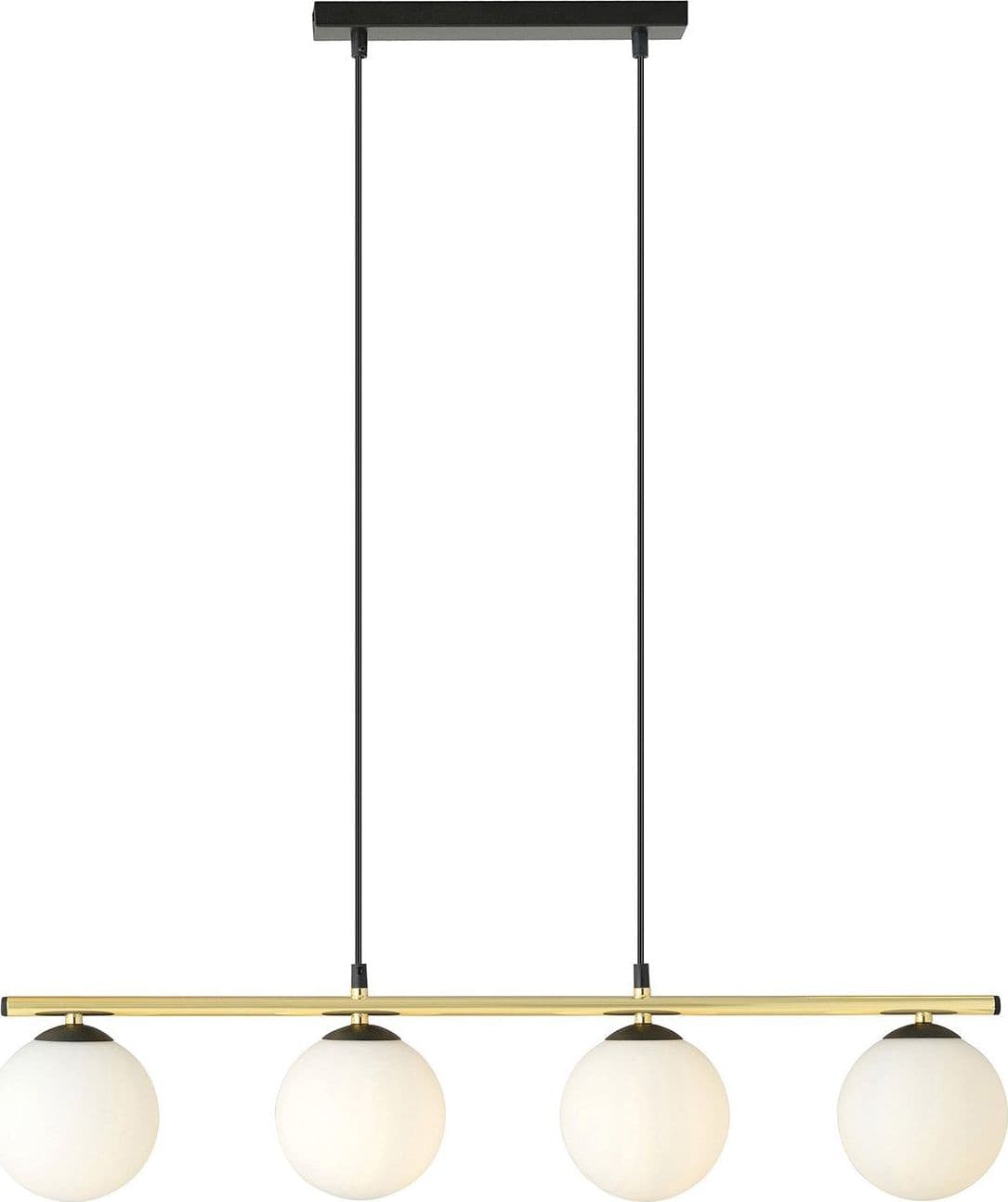 Sospensione Contemporanea 4 Luci Alora In Acciaio Oro Nero E Sfere Vetro Bianco in Lampade a sospensione LuceArt - Montecorvino Pugliano, commercioVirtuoso.it