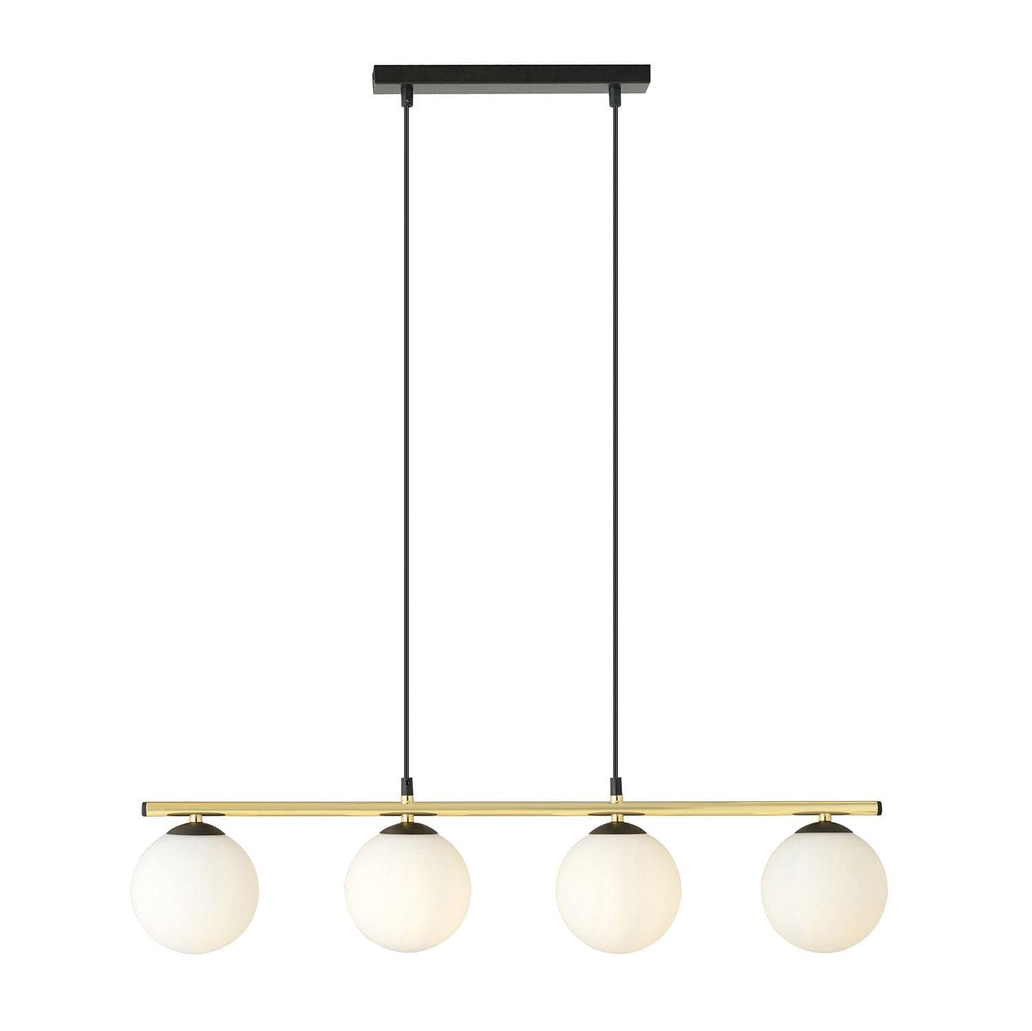 Sospensione Contemporanea 4 Luci Alora In Acciaio Oro Nero E Sfere Vetro Bianco in Lampade a sospensione LuceArt - Montecorvino Pugliano, commercioVirtuoso.it